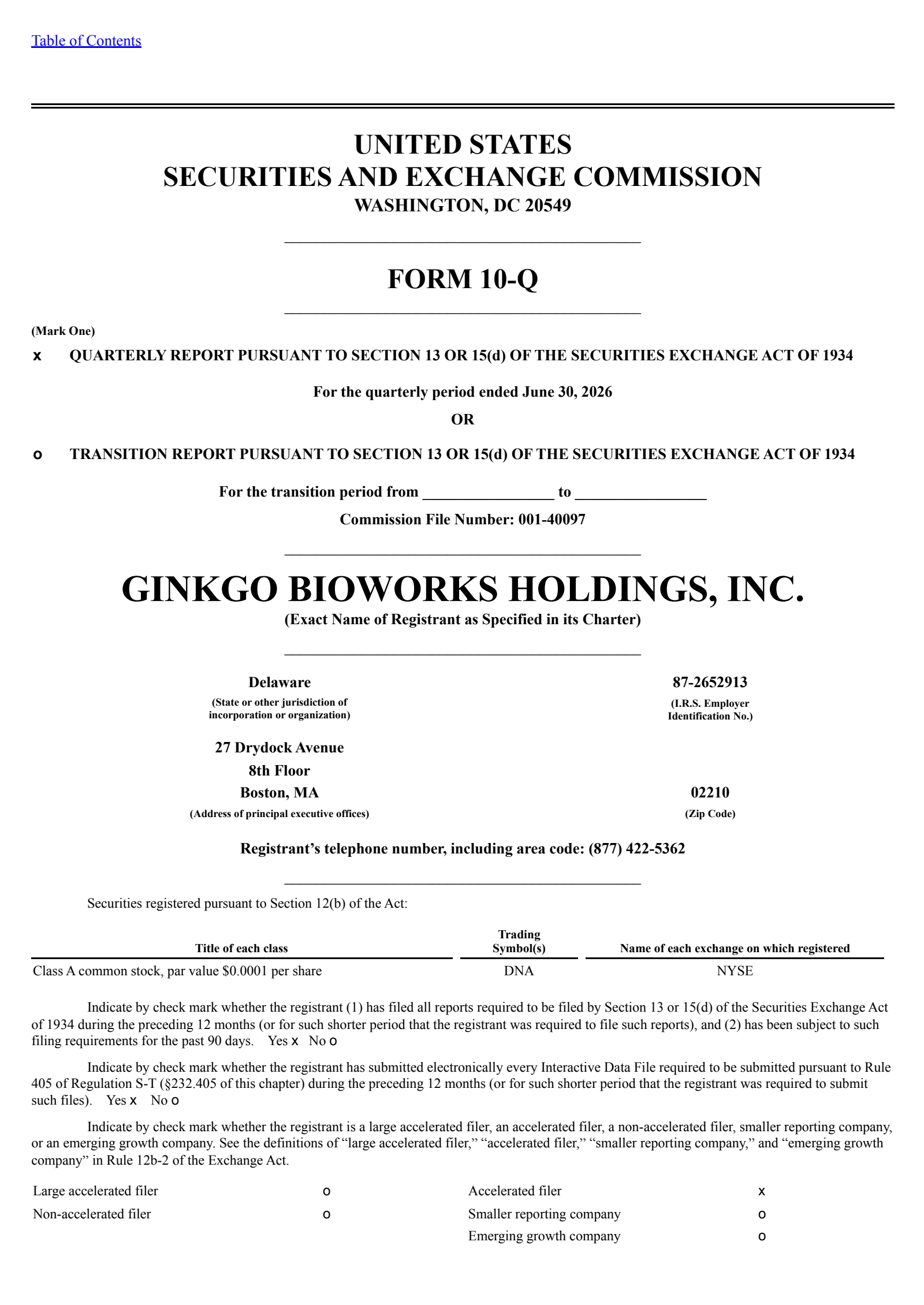 Ginkgo Bioworks' Q2 2026 Quarterly report