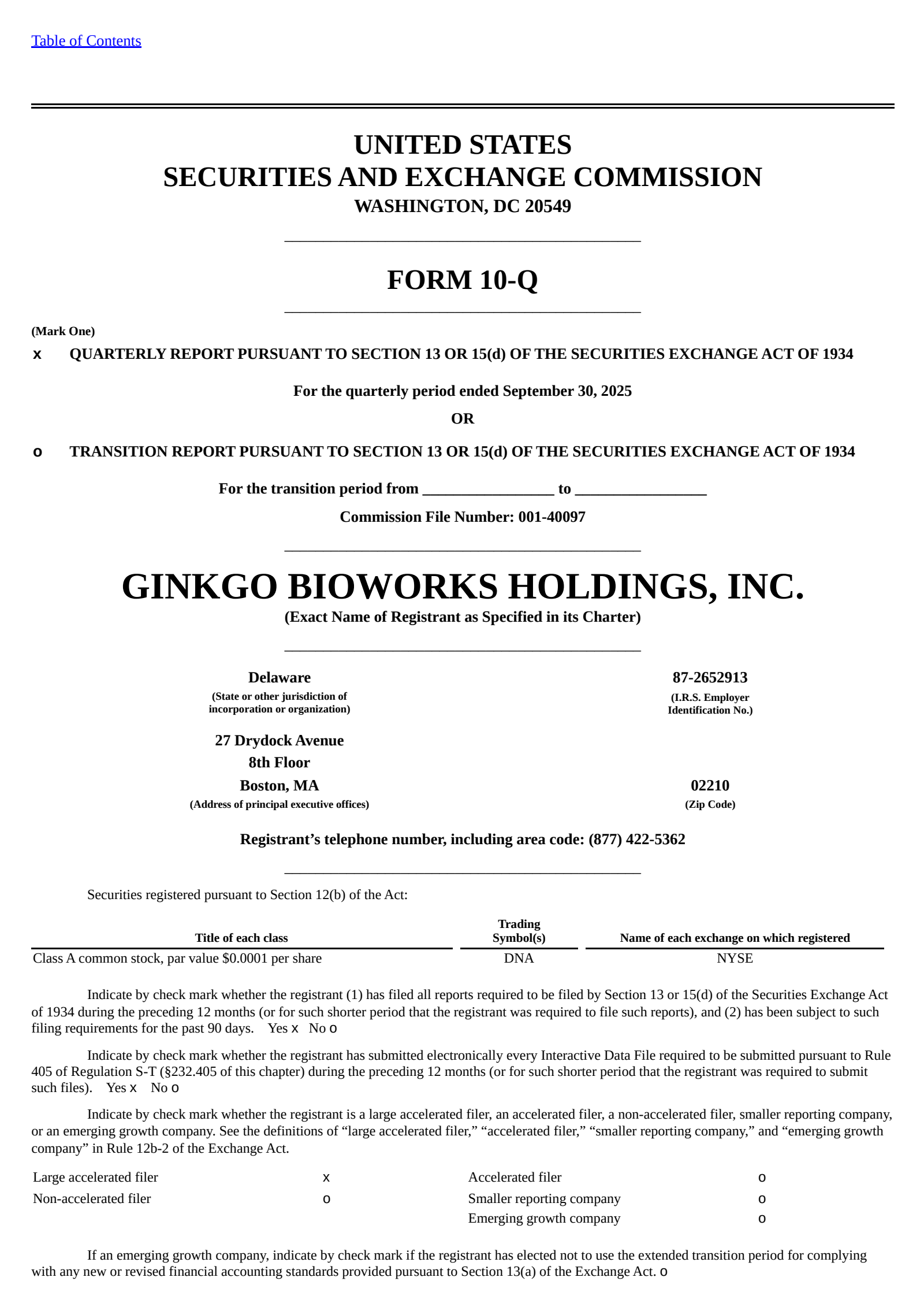 Ginkgo Bioworks' Q3 2025 Quarterly Report