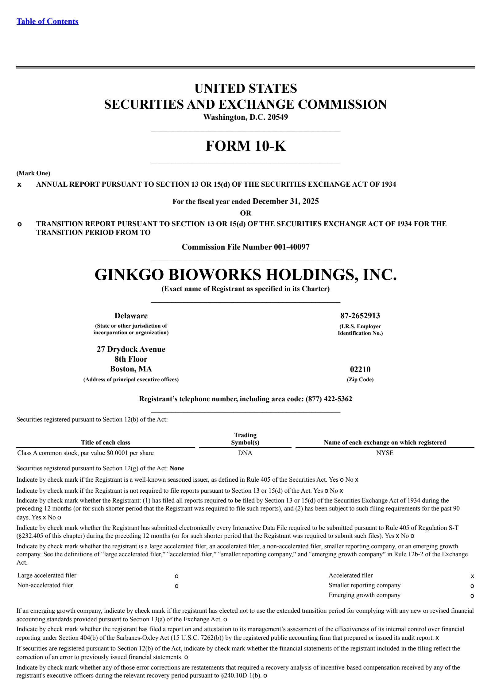 Ginkgo Bioworks' Q4 2025 Annual report