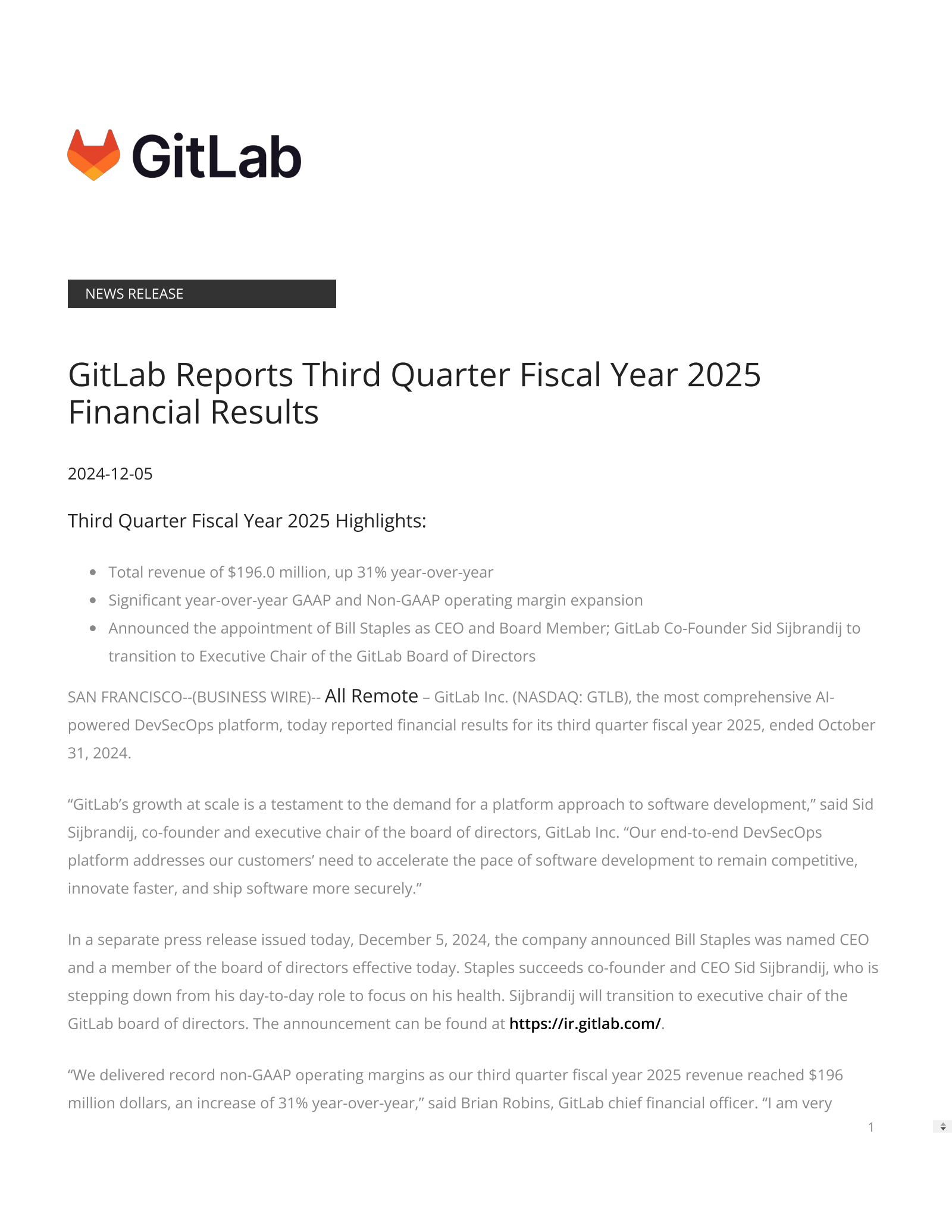 Is Gitlab Profitable GTLB Q3 2025 Earnings Report on 12/5/2024