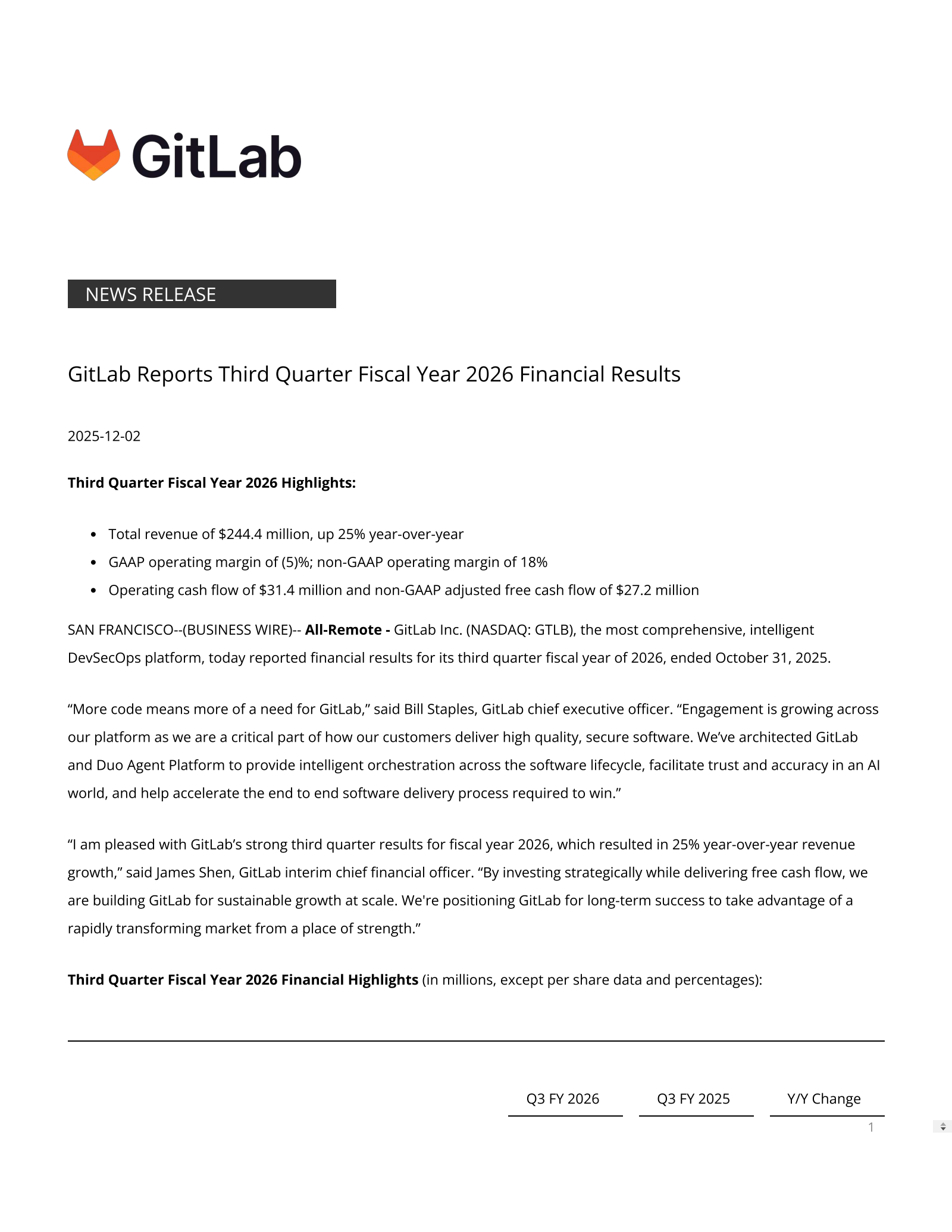 GitLab's Q3 2026 Earnings Release