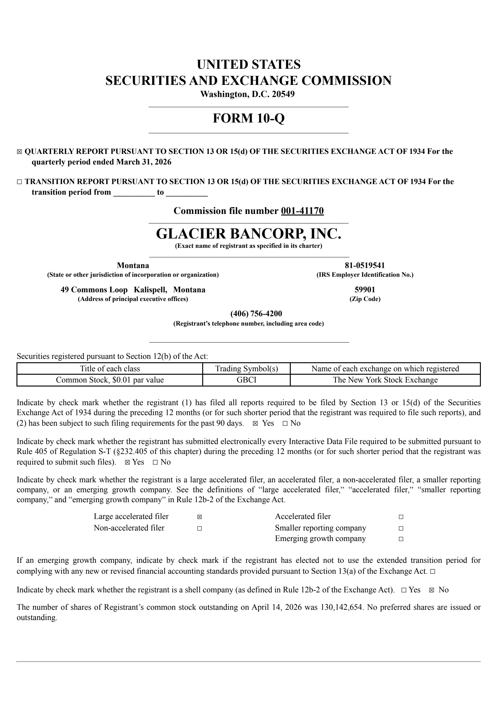 Glacier Bancorp's Q1 2026 Quarterly report