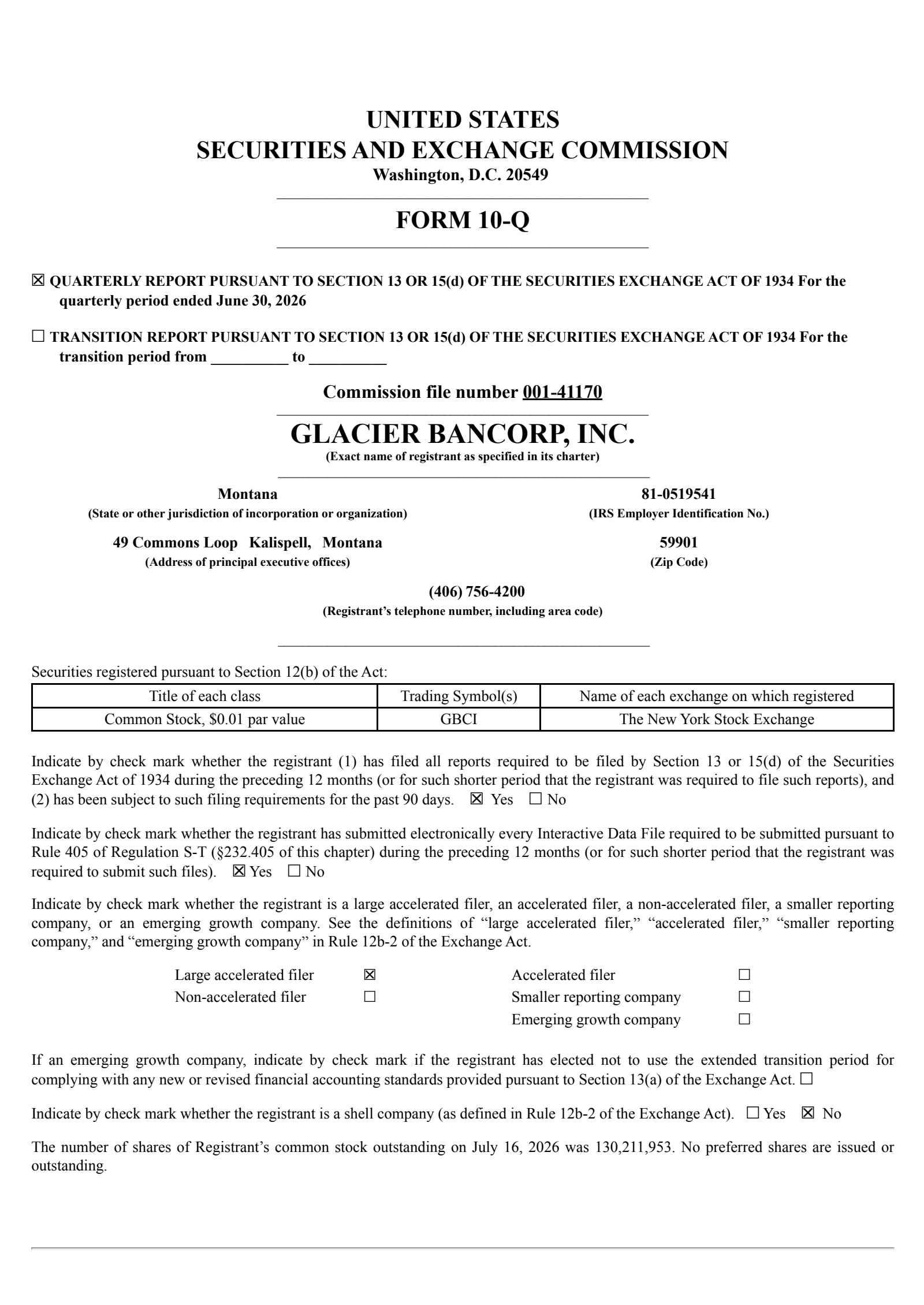 Glacier Bancorp's Q2 2026 Quarterly report