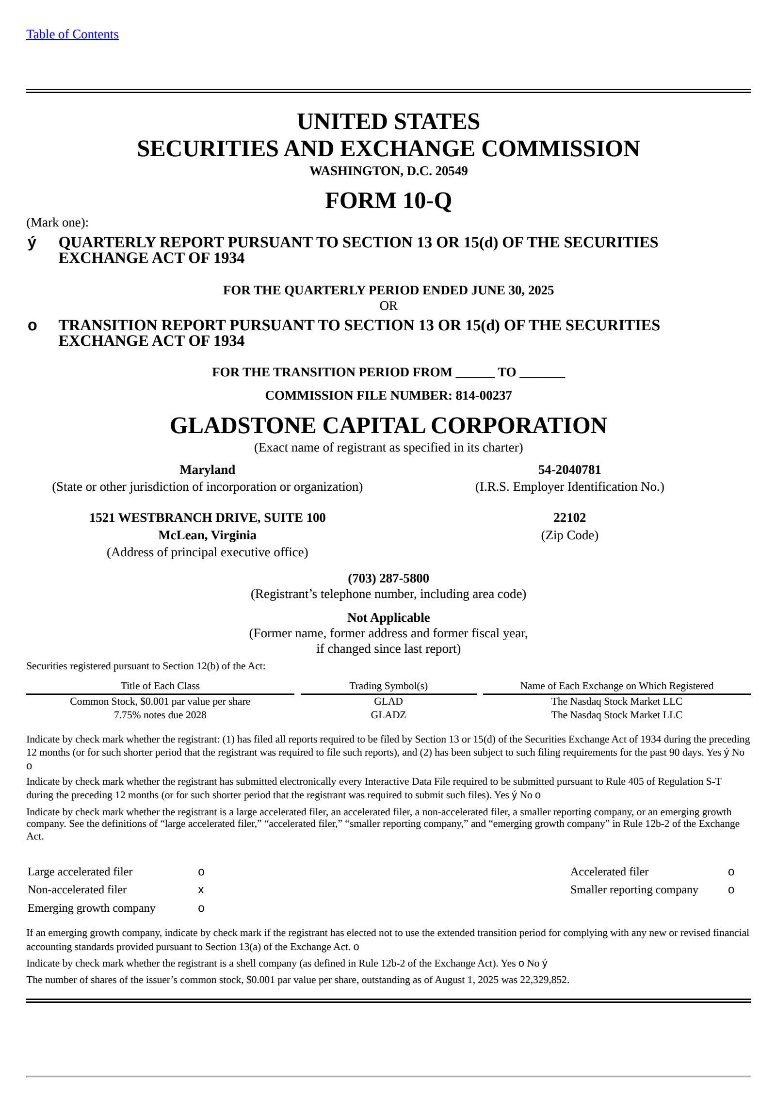 Gladstone Capital's Q3 2025 Quarterly report