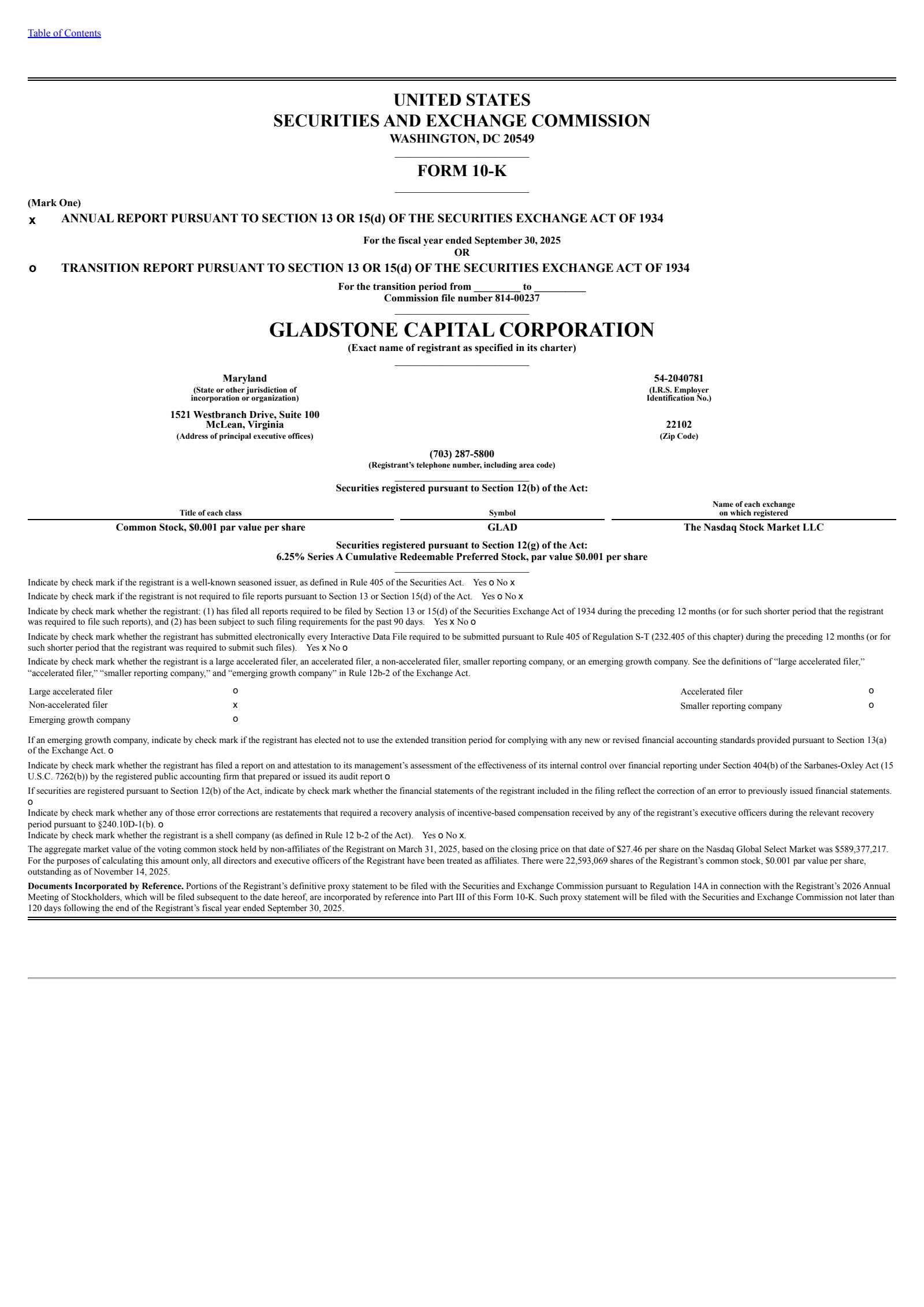 Gladstone Capital's Q4 2025 Annual Report