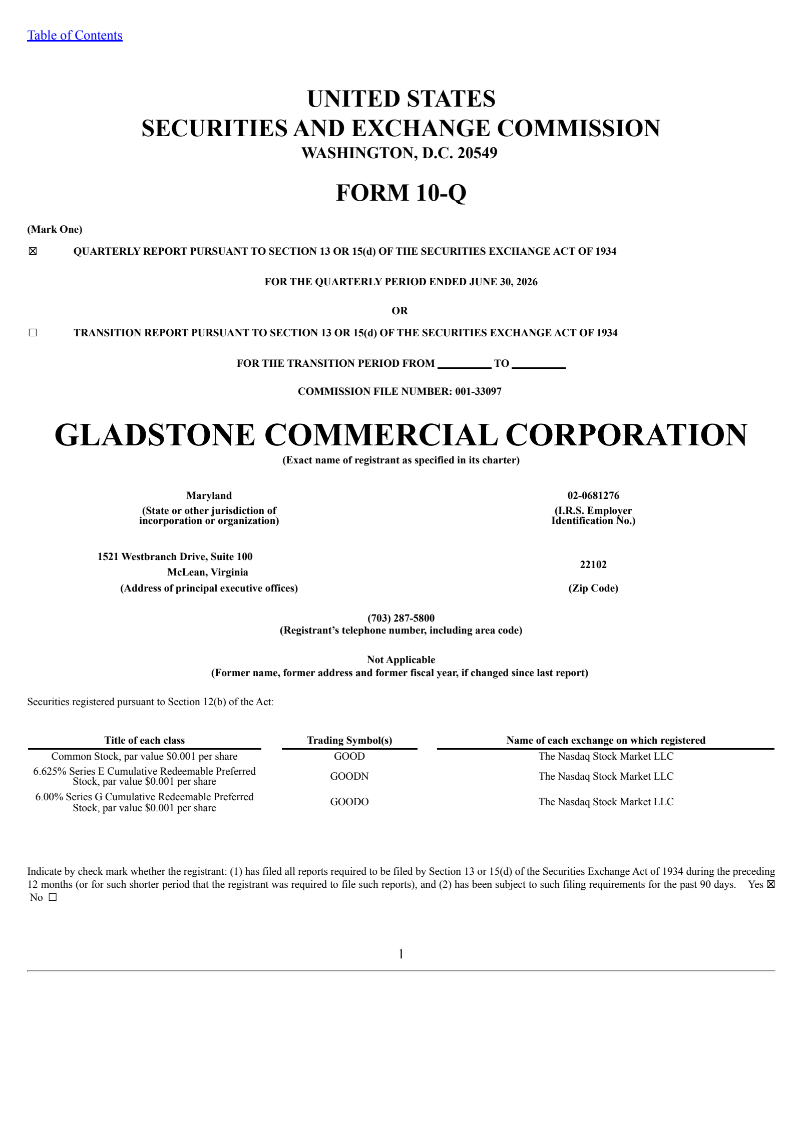 Gladstone Commercial's Q2 2026 Quarterly report