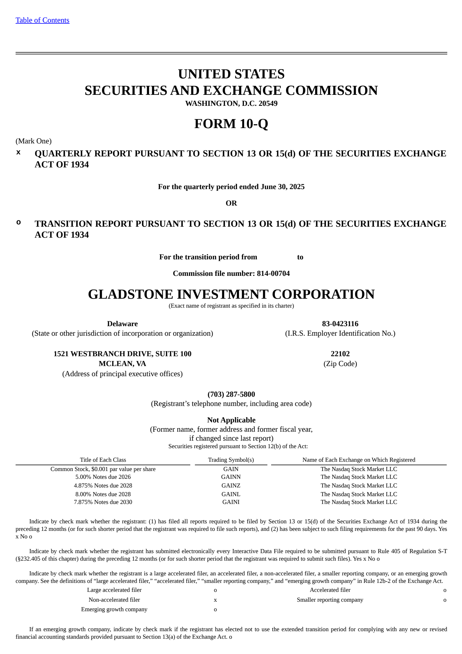 Gladstone Investment's Q1 2026 Quarterly report
