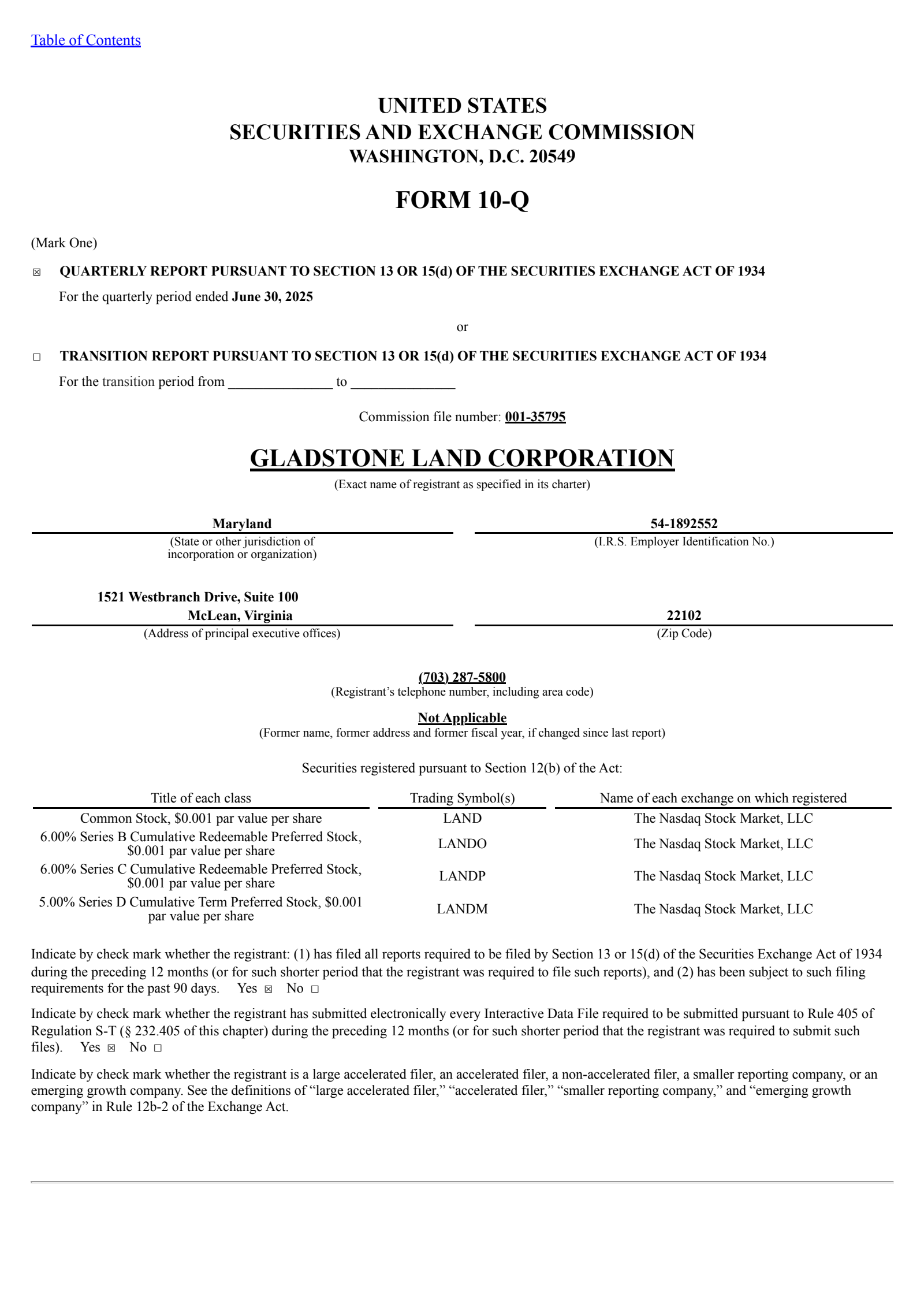 Gladstone Land's Q2 2025 Quarterly report