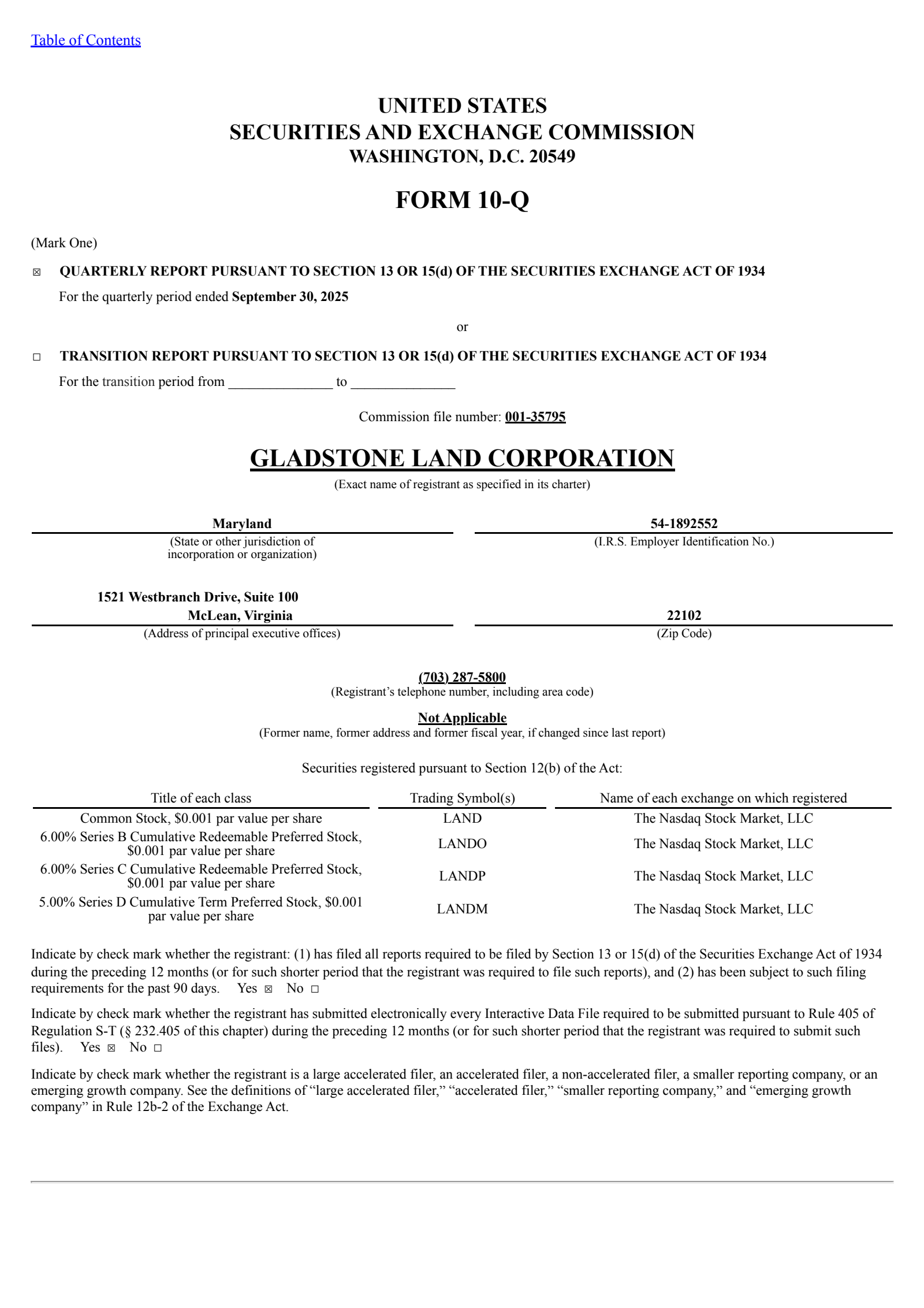 Gladstone Land's Q3 2025 Quarterly Report