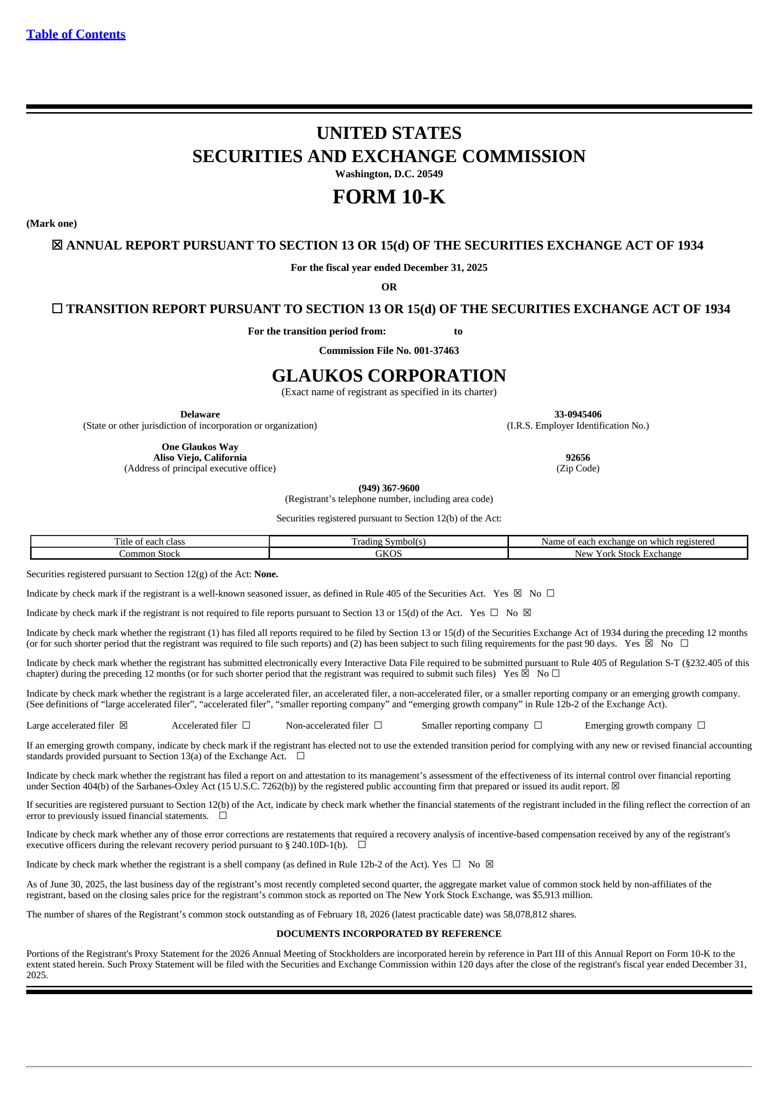 Glaukos' Q4 2025 Annual report