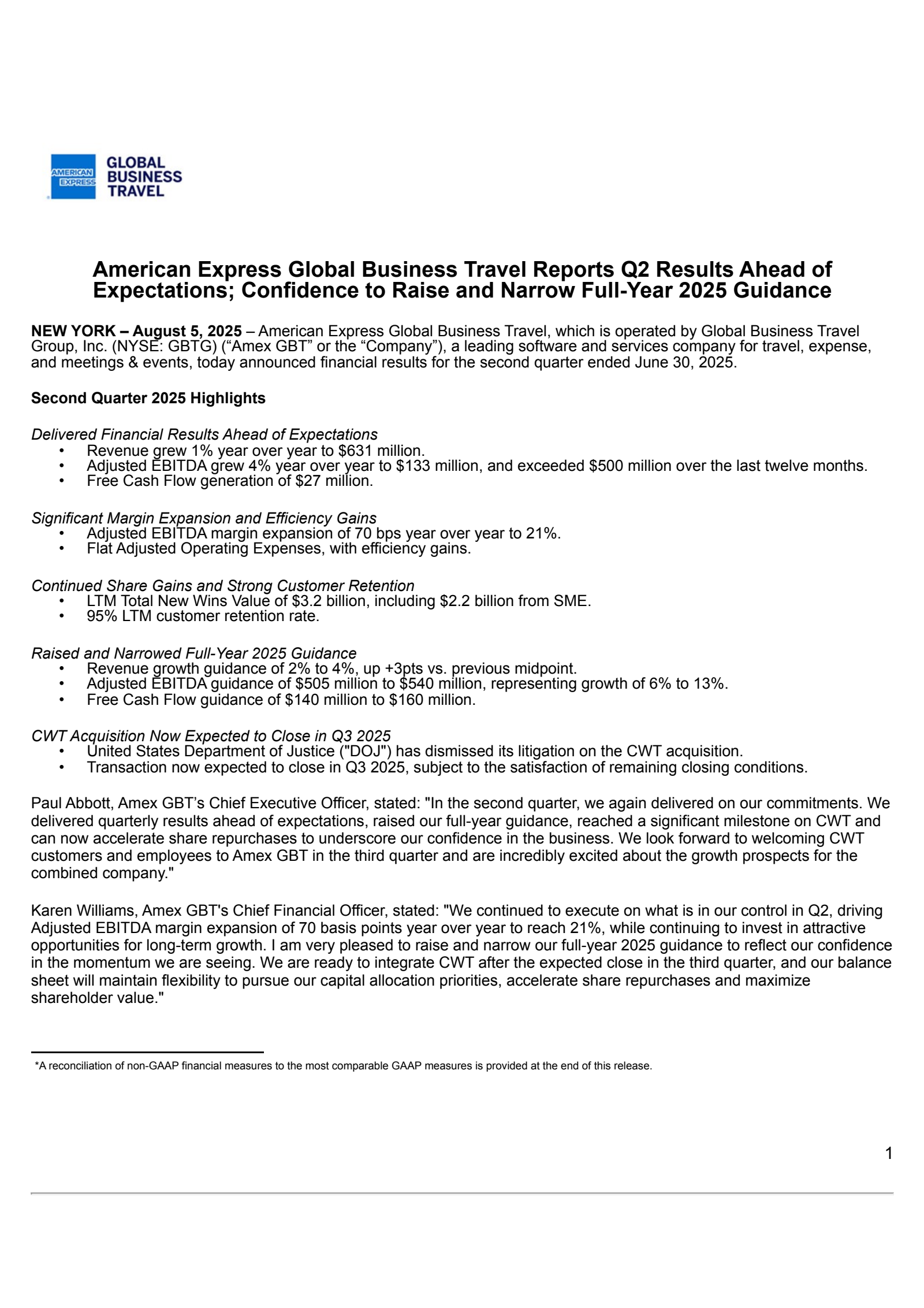 Global Business Travel Group's Q2 2025 Press Release