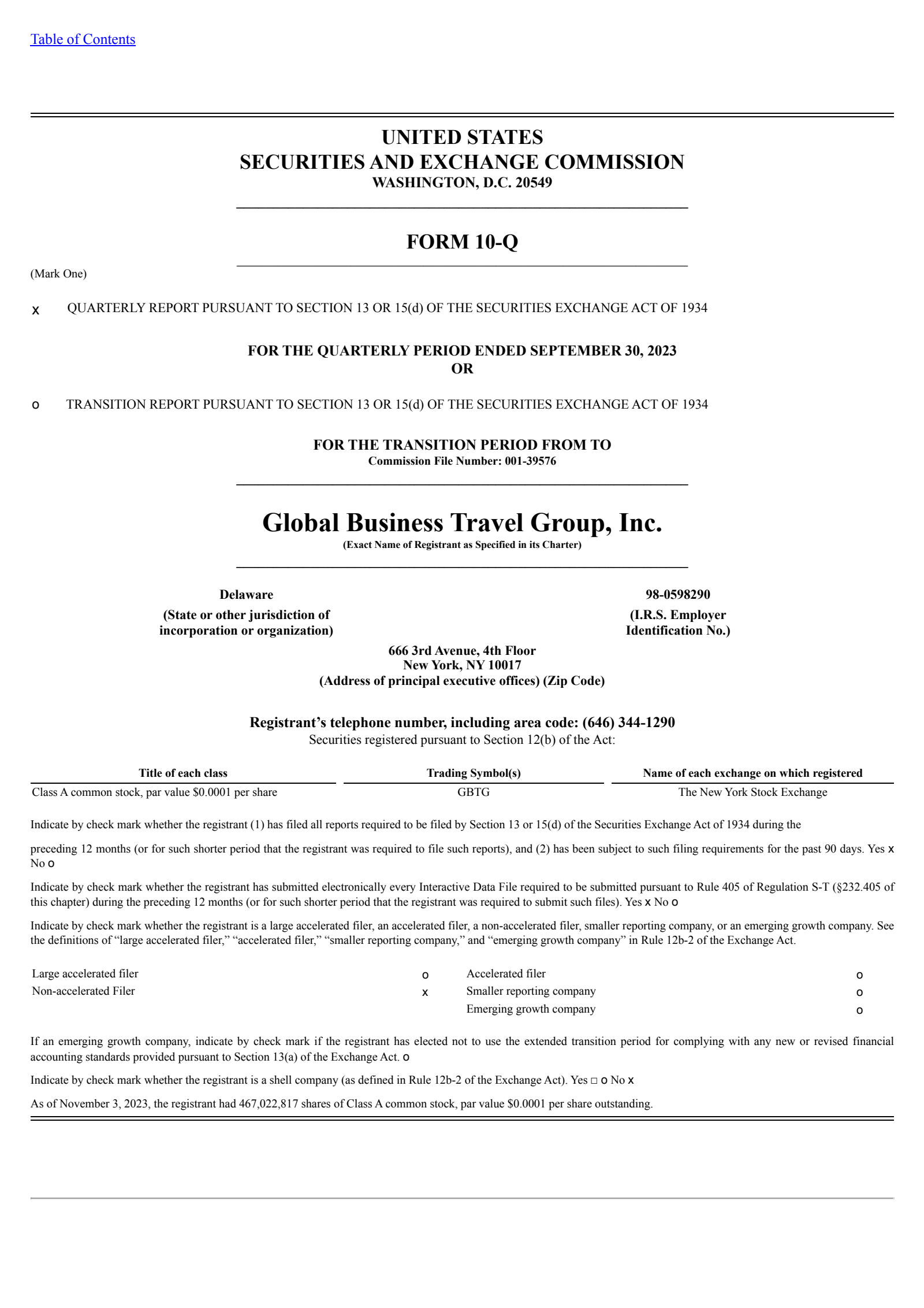 Global Business Travel Group's Q3 2023 Quarterly report