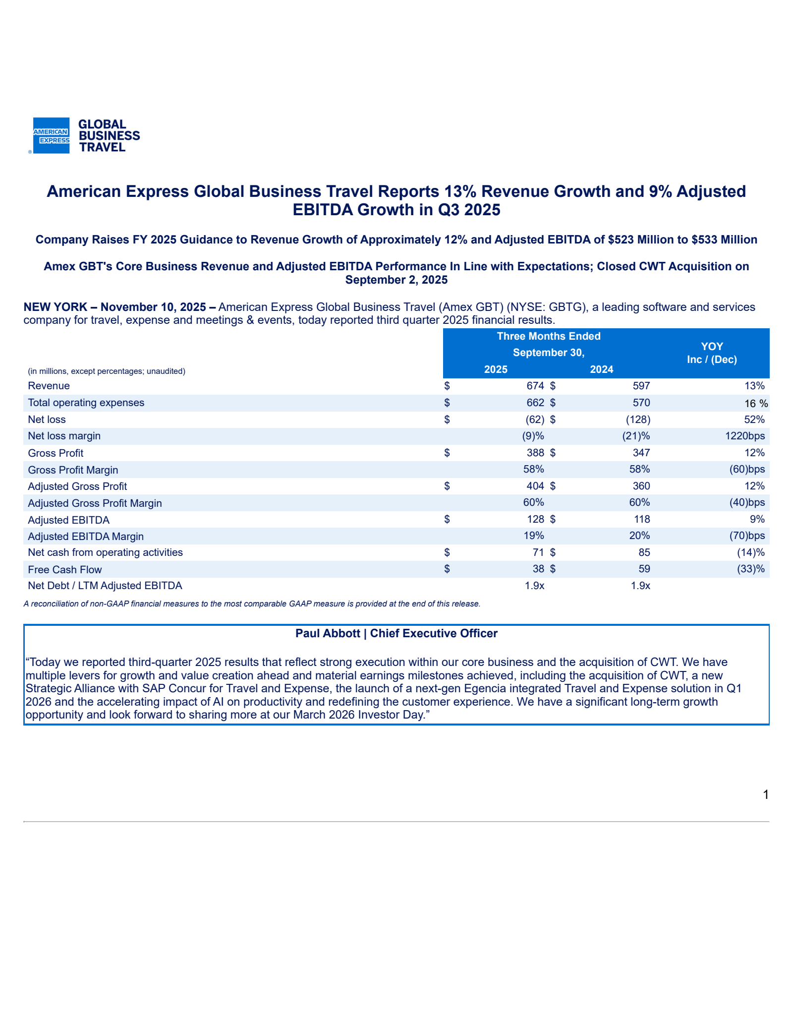 Global Business Travel Group's Q3 2025 Earnings Release