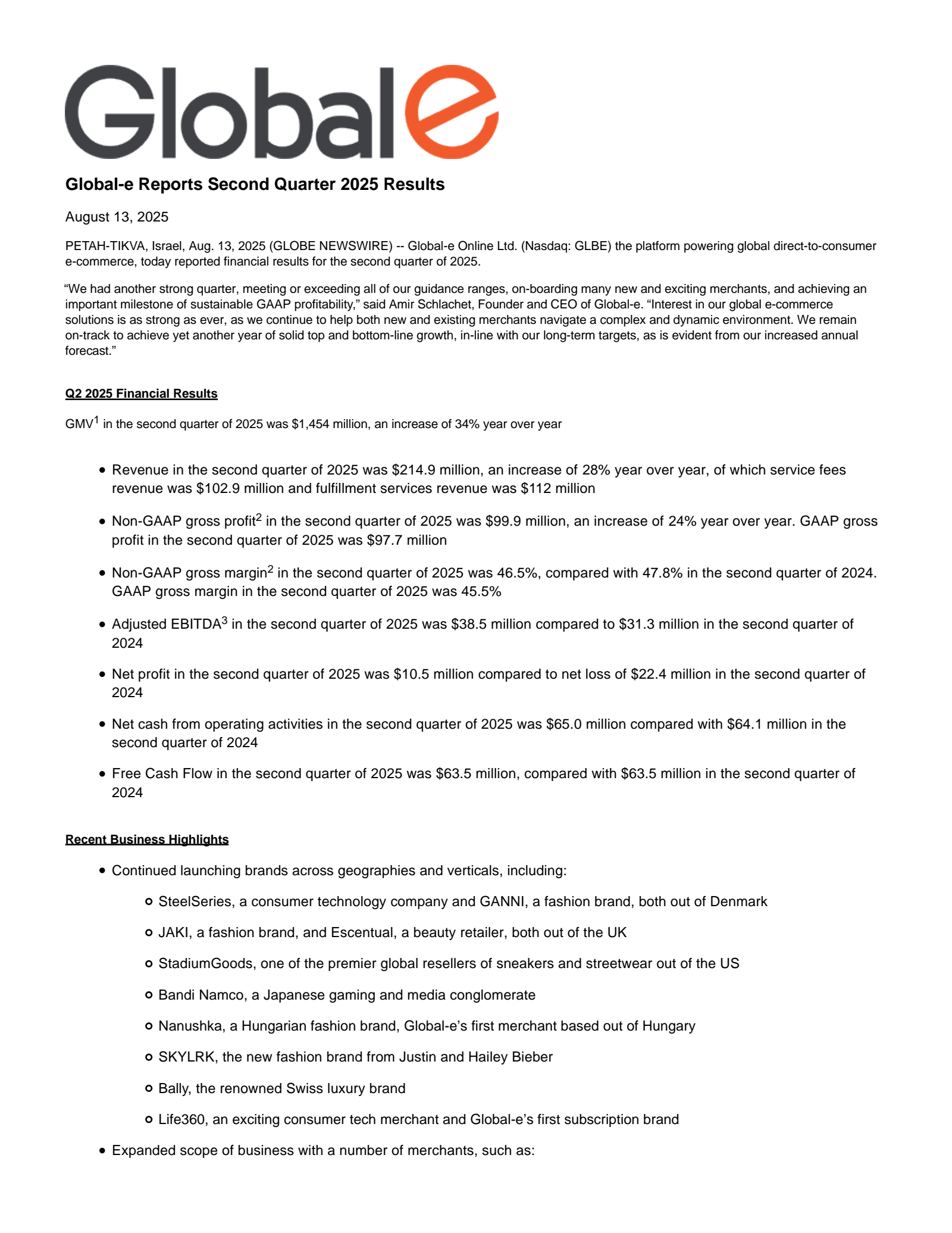 Global-e Online's Q2 2025 Earnings Release