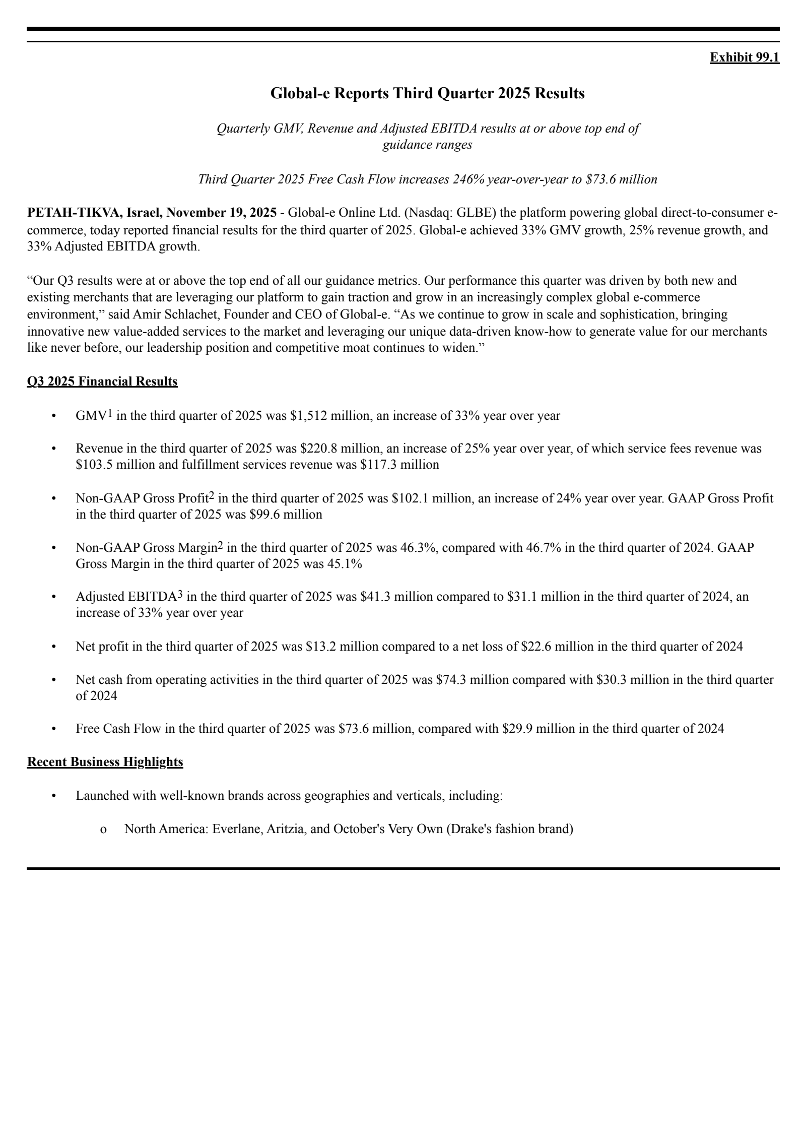 Global-e Online's Q3 2025 Earnings Release