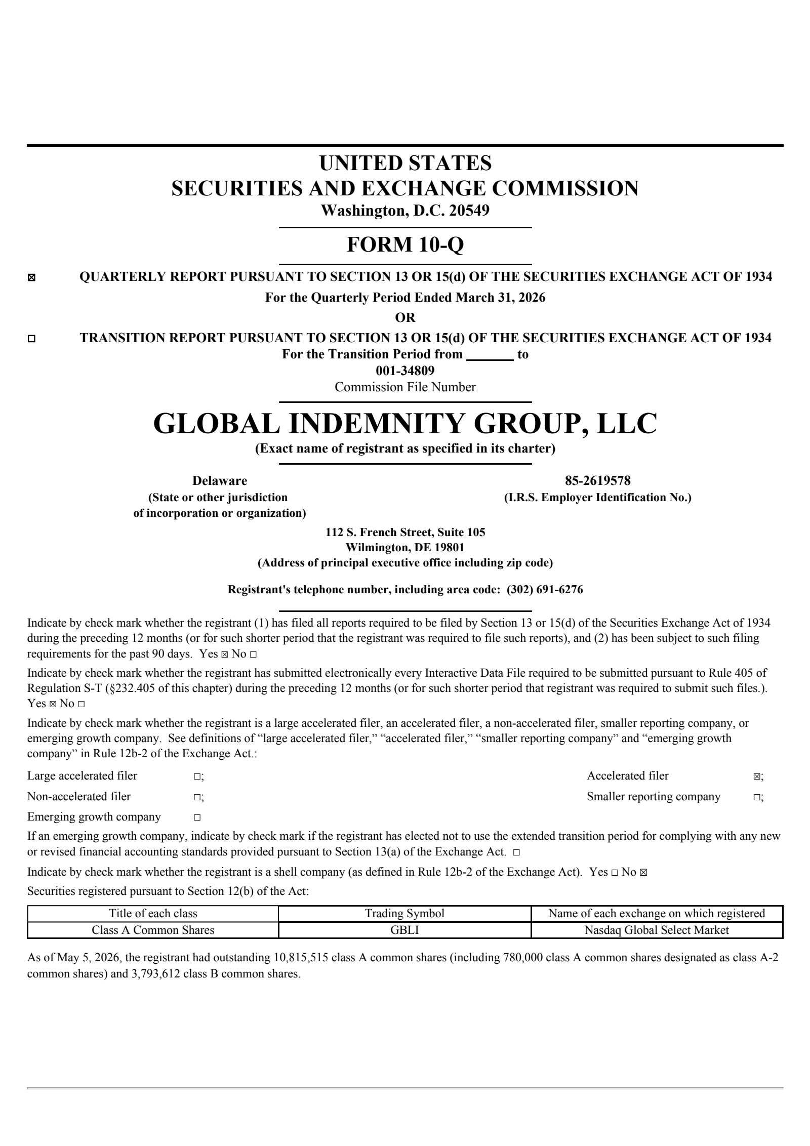 Global Indemnity Group's Q1 2026 Quarterly report