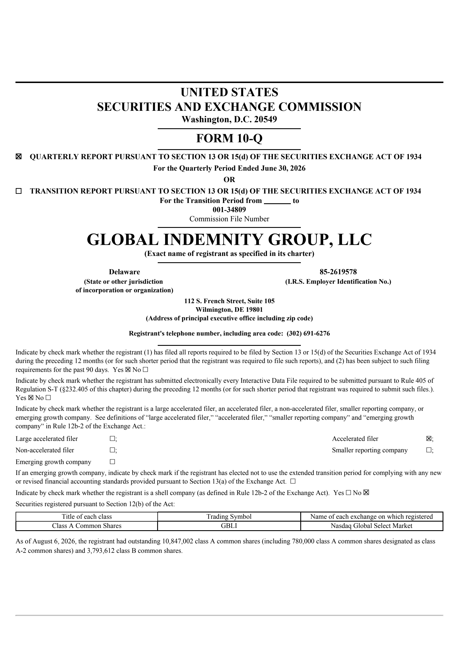 Global Indemnity Group's Q2 2026 Quarterly report