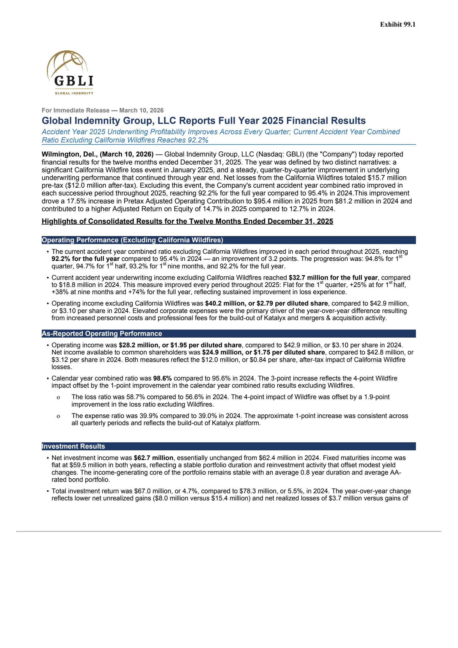 GBLI Q4 2025 Earnings Report on 3/11/2026