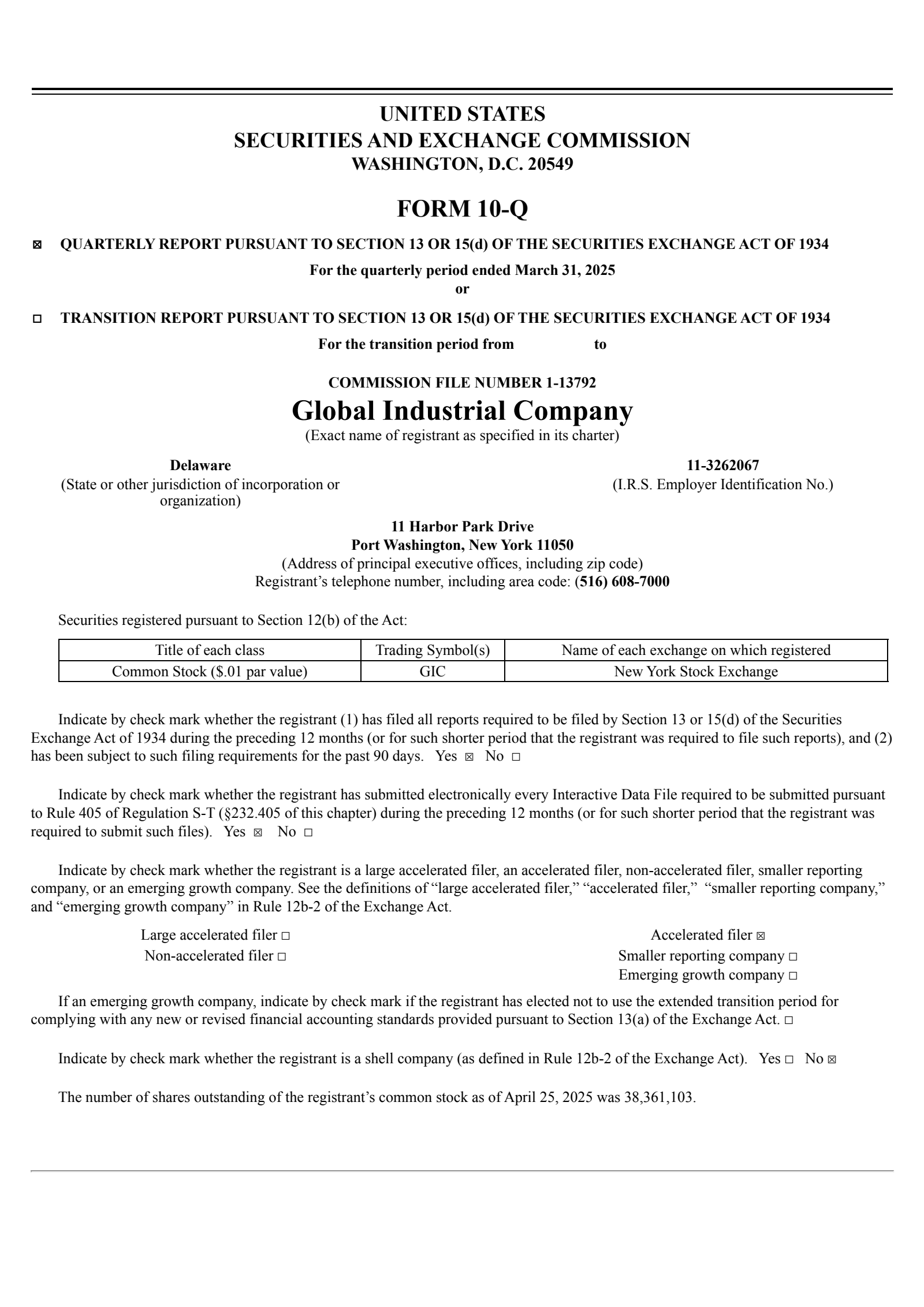Global Industrial's Q1 2025 Quarterly report