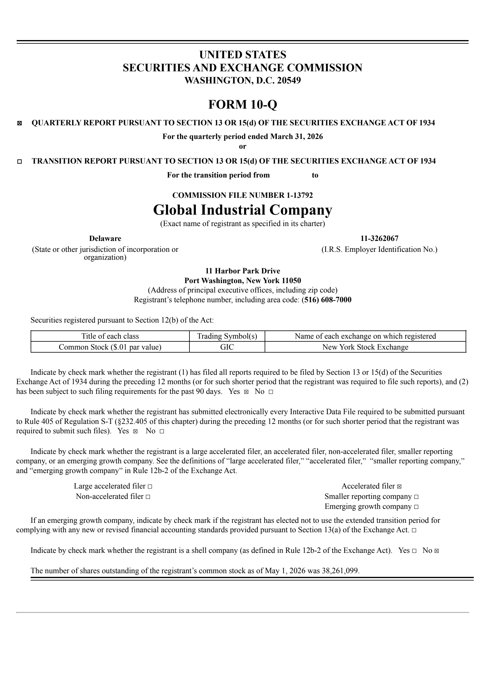 Global Industrial's Q1 2026 Quarterly report
