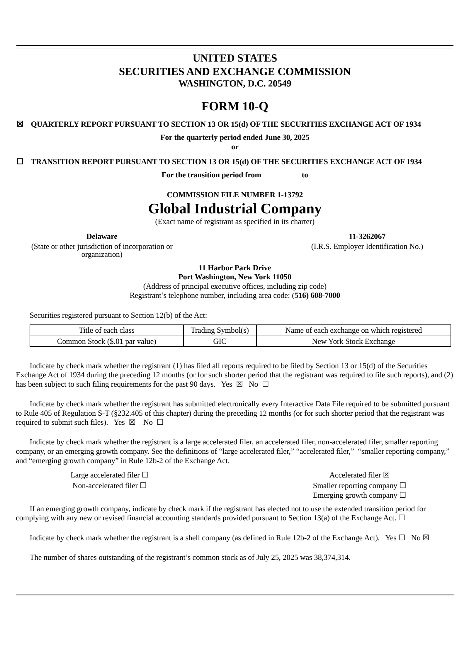 Global Industrial's Q2 2025 Quarterly report