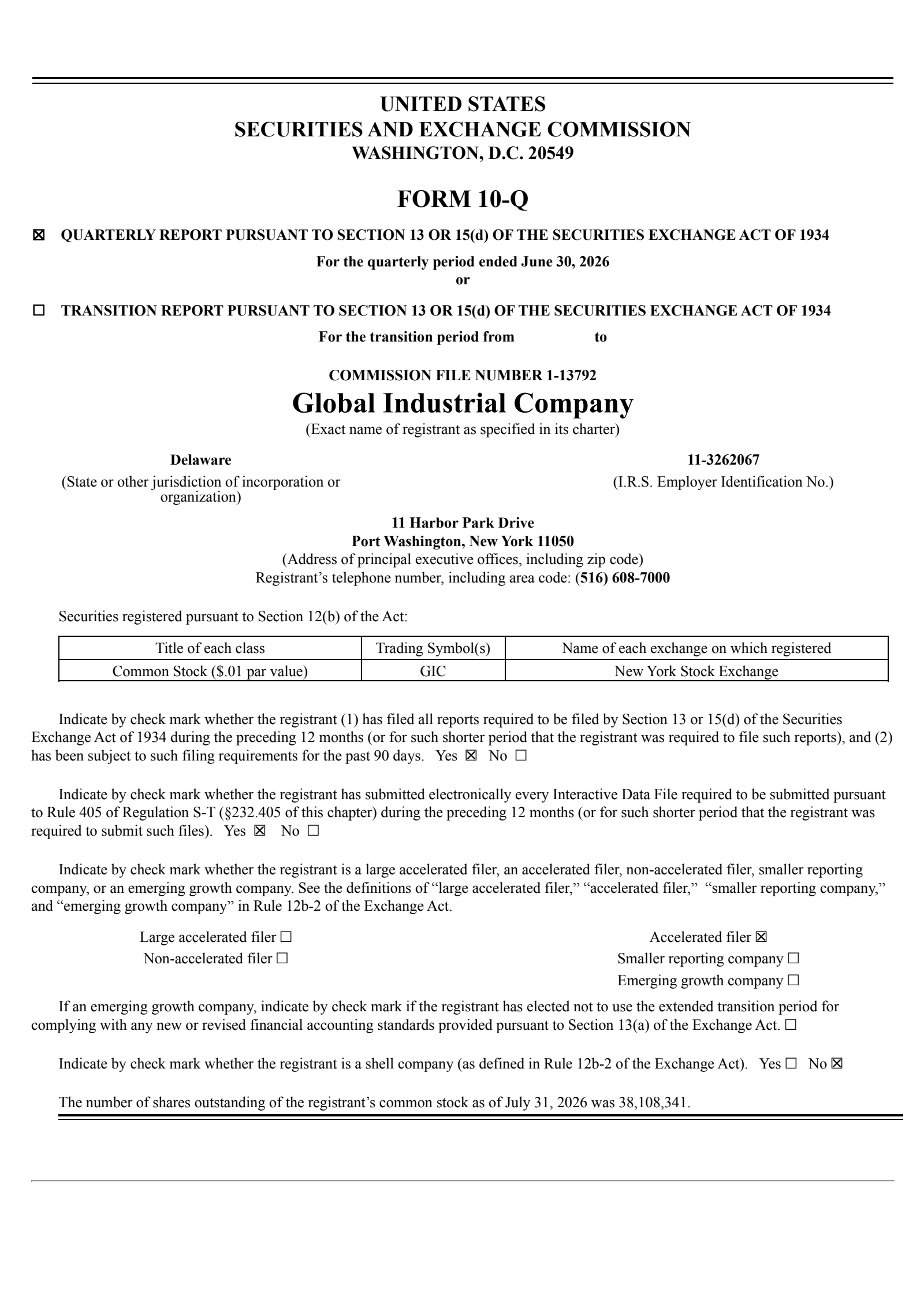 Global Industrial's Q2 2026 Quarterly report
