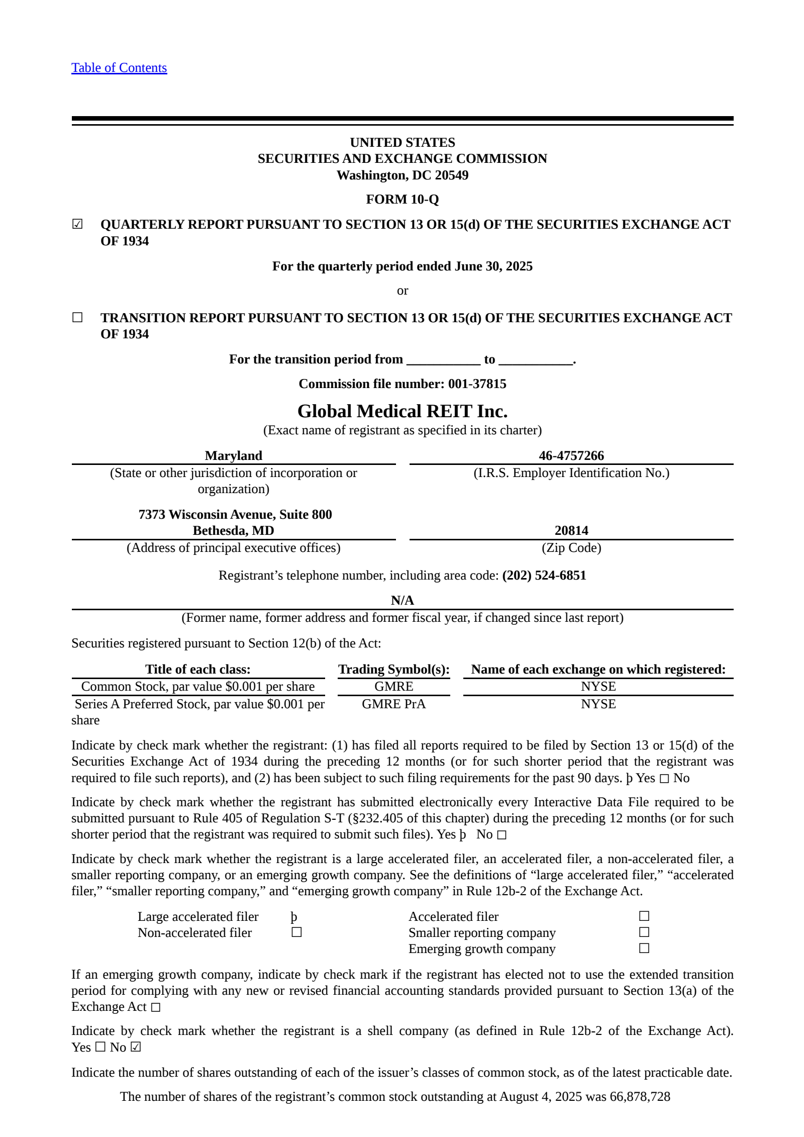 Global Medical REIT's Q2 2025 Quarterly report