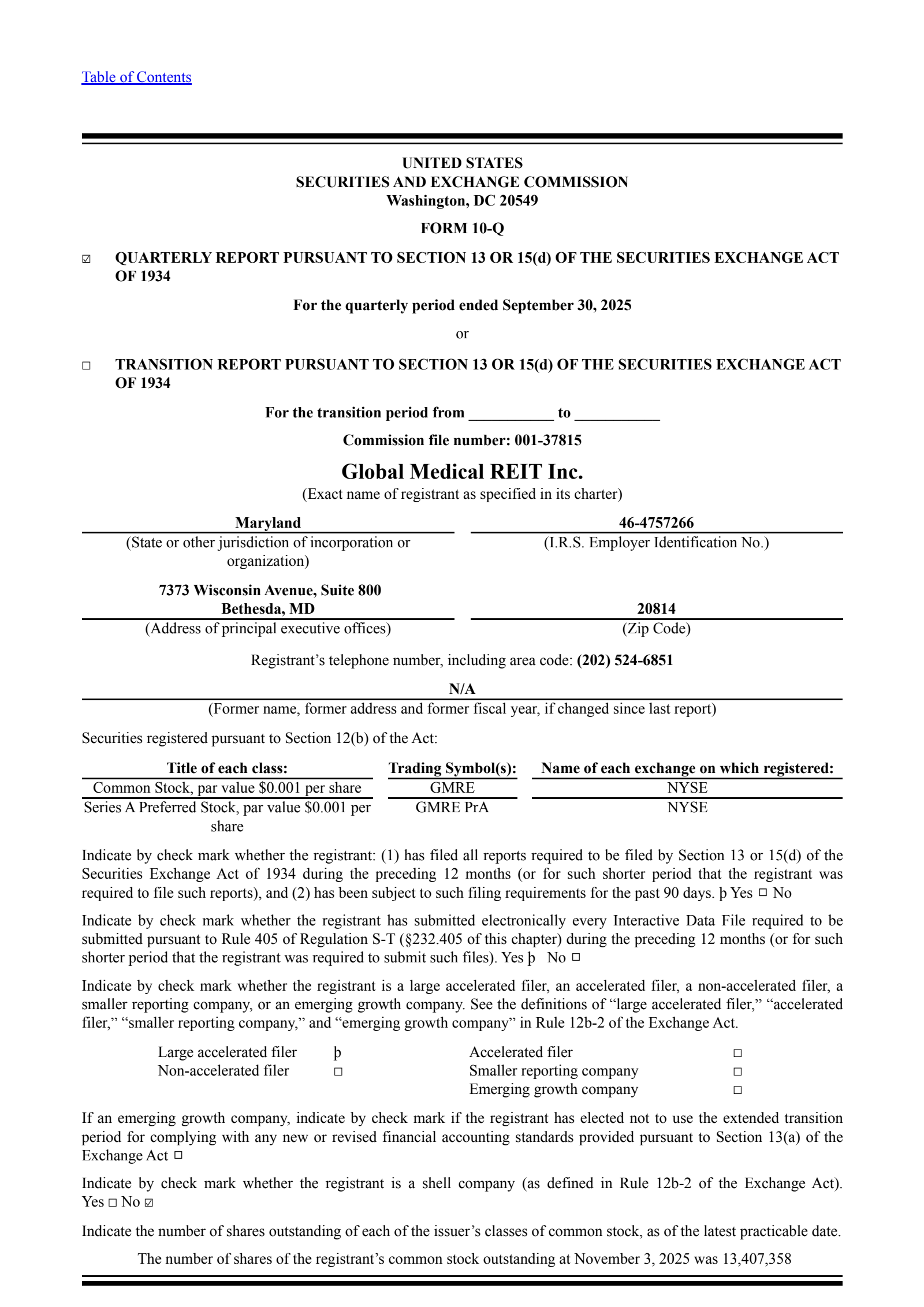 Global Medical REIT's Q3 2025 Quarterly Report
