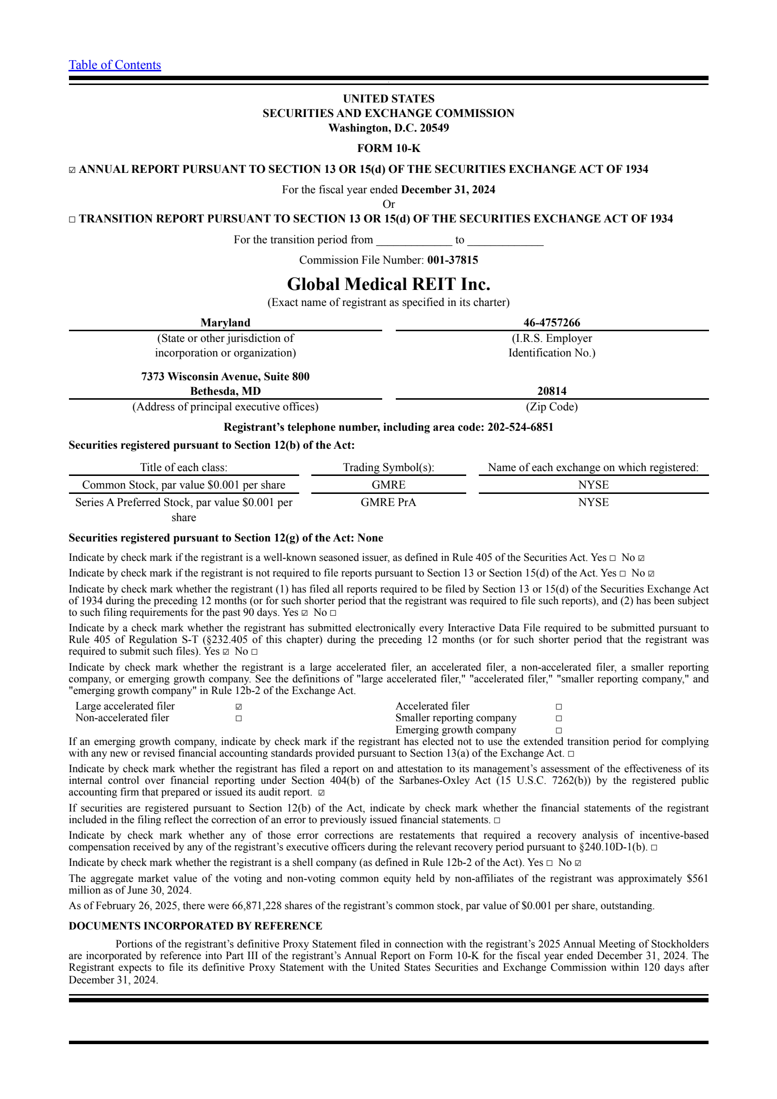 Global Medical REIT's Q4 2024 Annual report