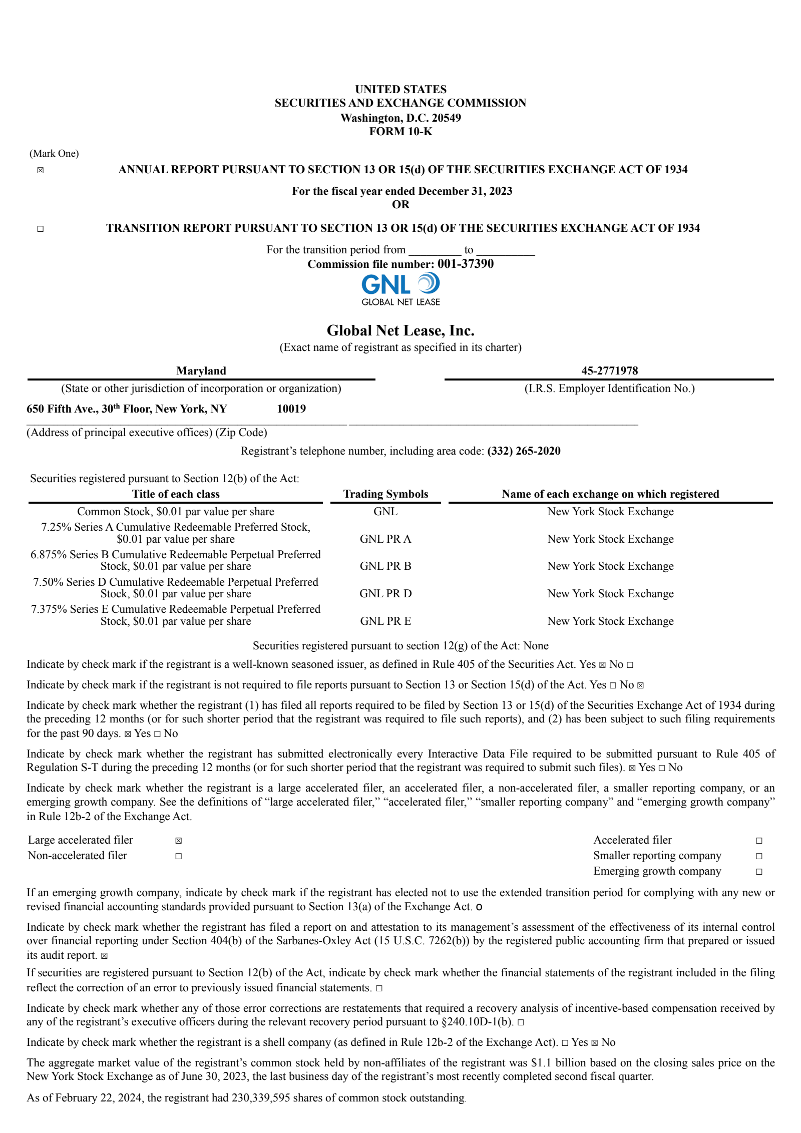 Global Net Lease's Q4 2023 Annual report