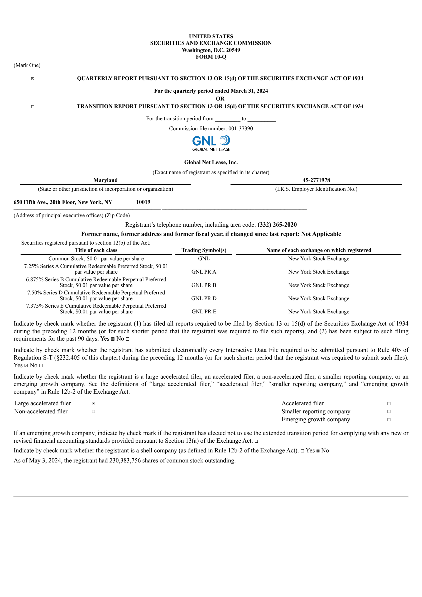 Global Net Lease's Q1 2024 Quarterly report