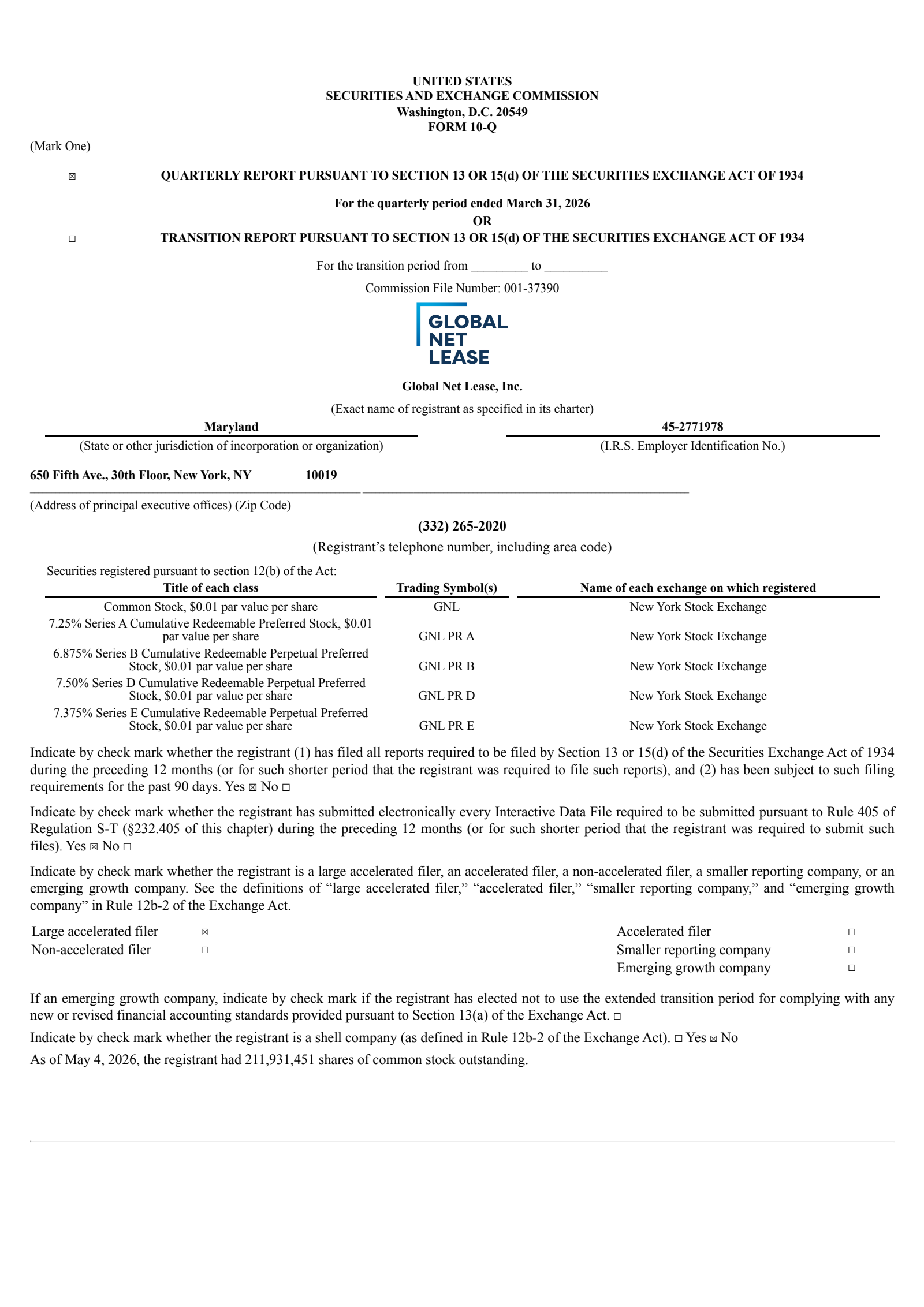 Global Net Lease's Q1 2026 Quarterly report