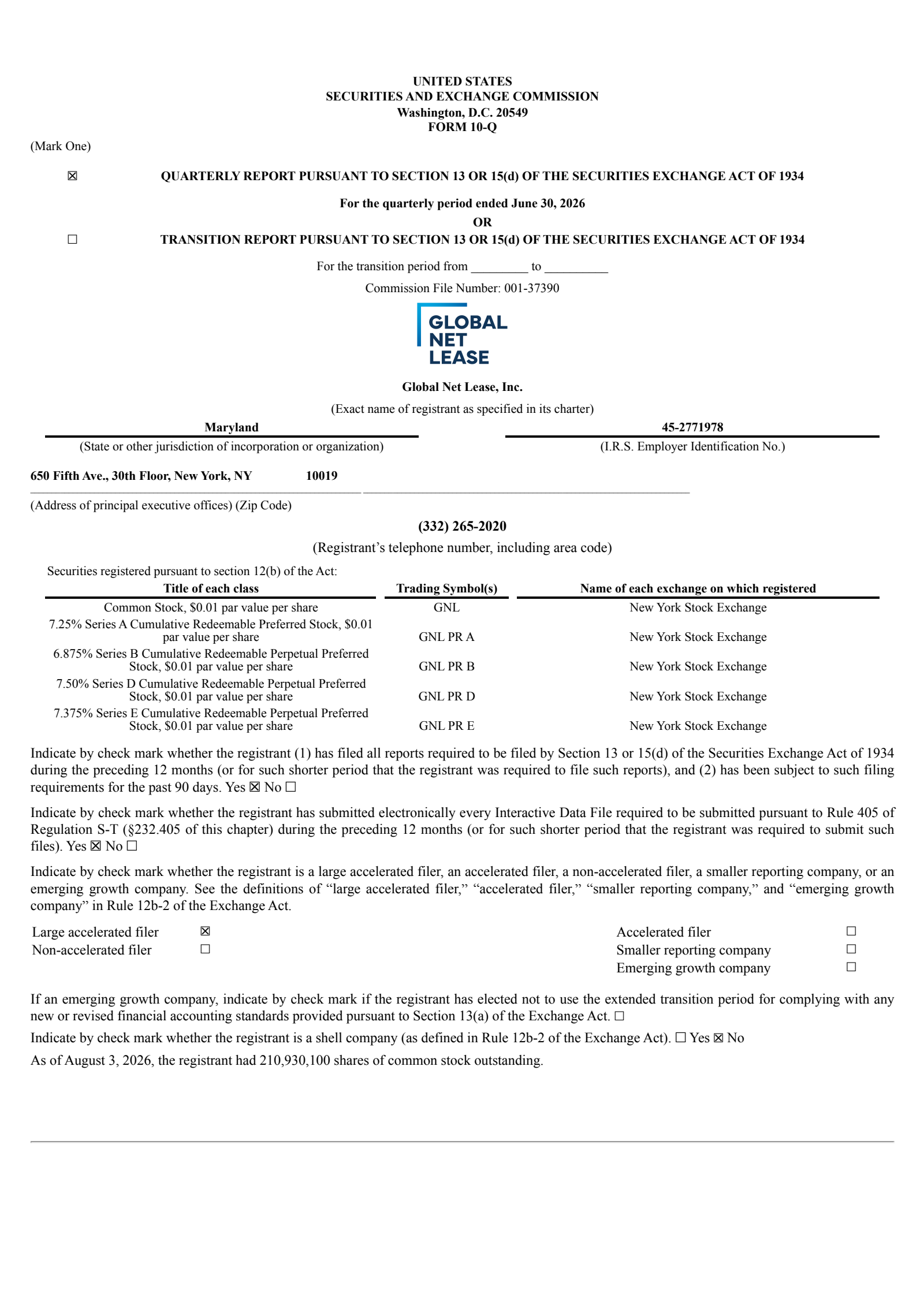 Global Net Lease's Q2 2026 Quarterly report