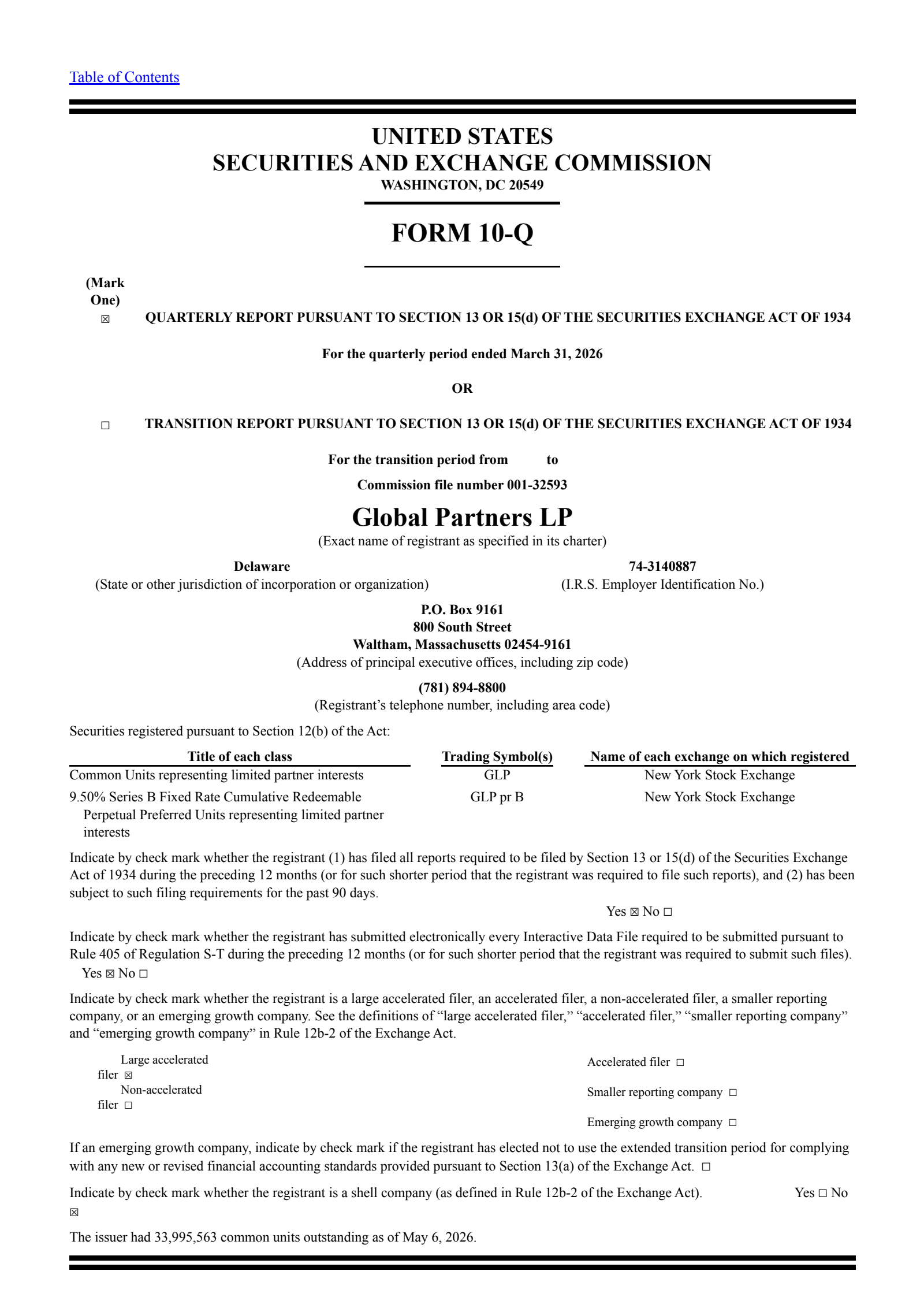 Global Partners' Q1 2026 Quarterly report