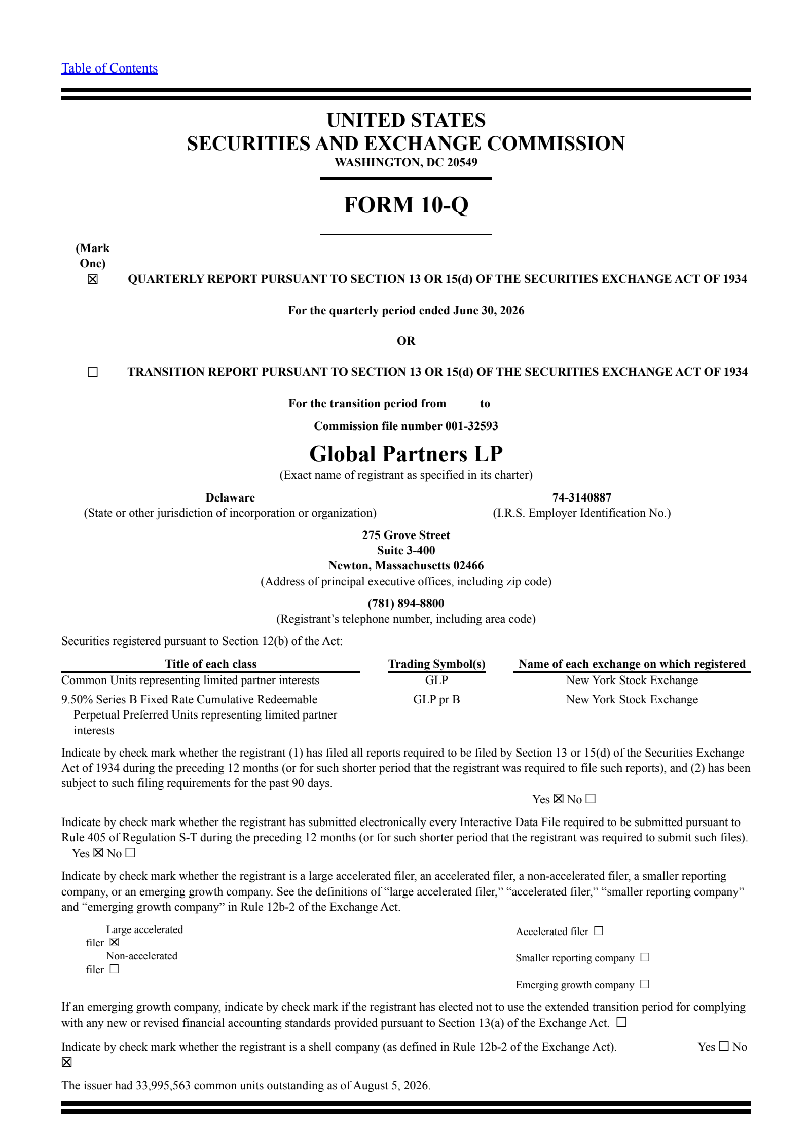 Global Partners' Q2 2026 Quarterly report