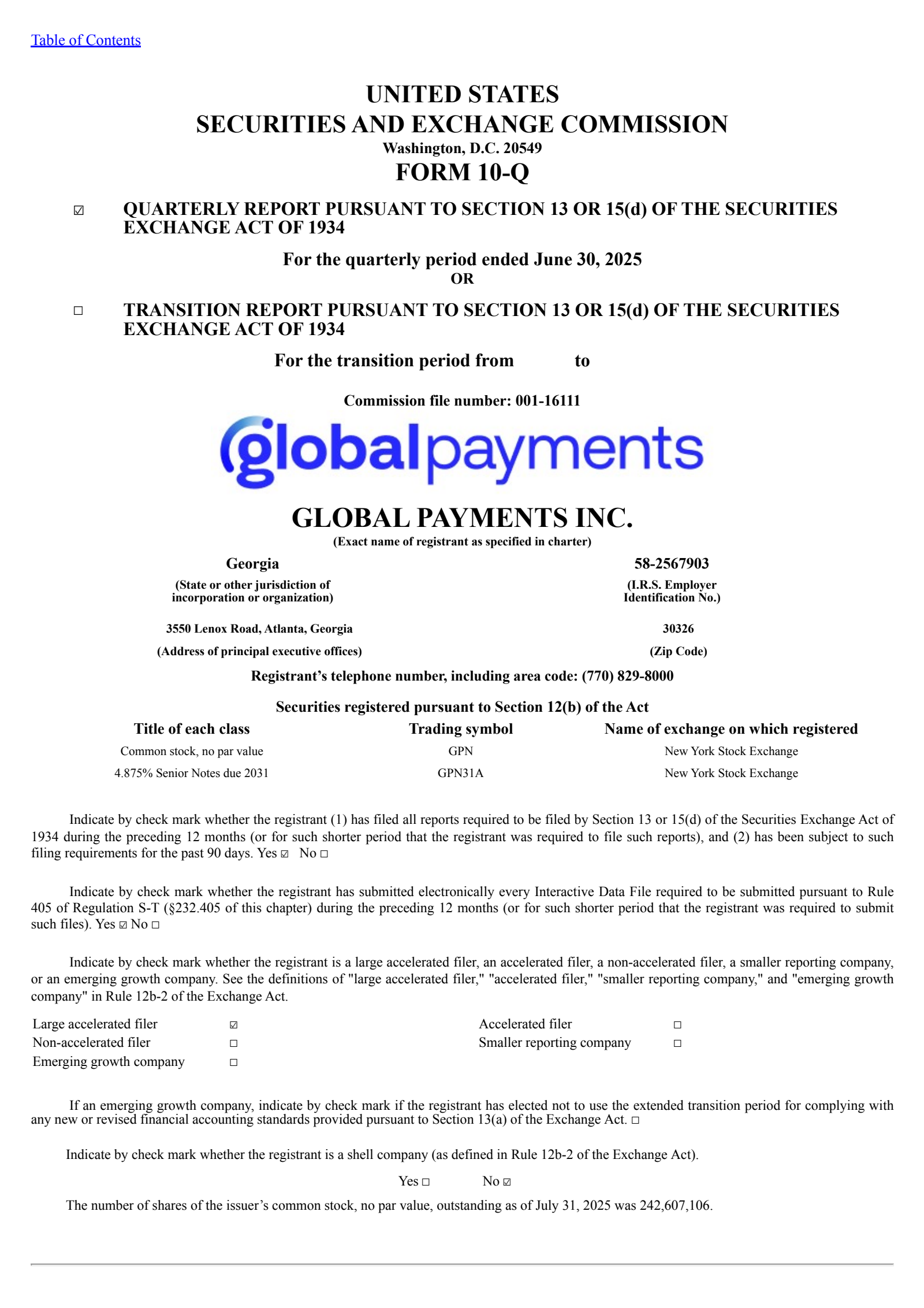 Global Payments' Q2 2025 Quarterly report