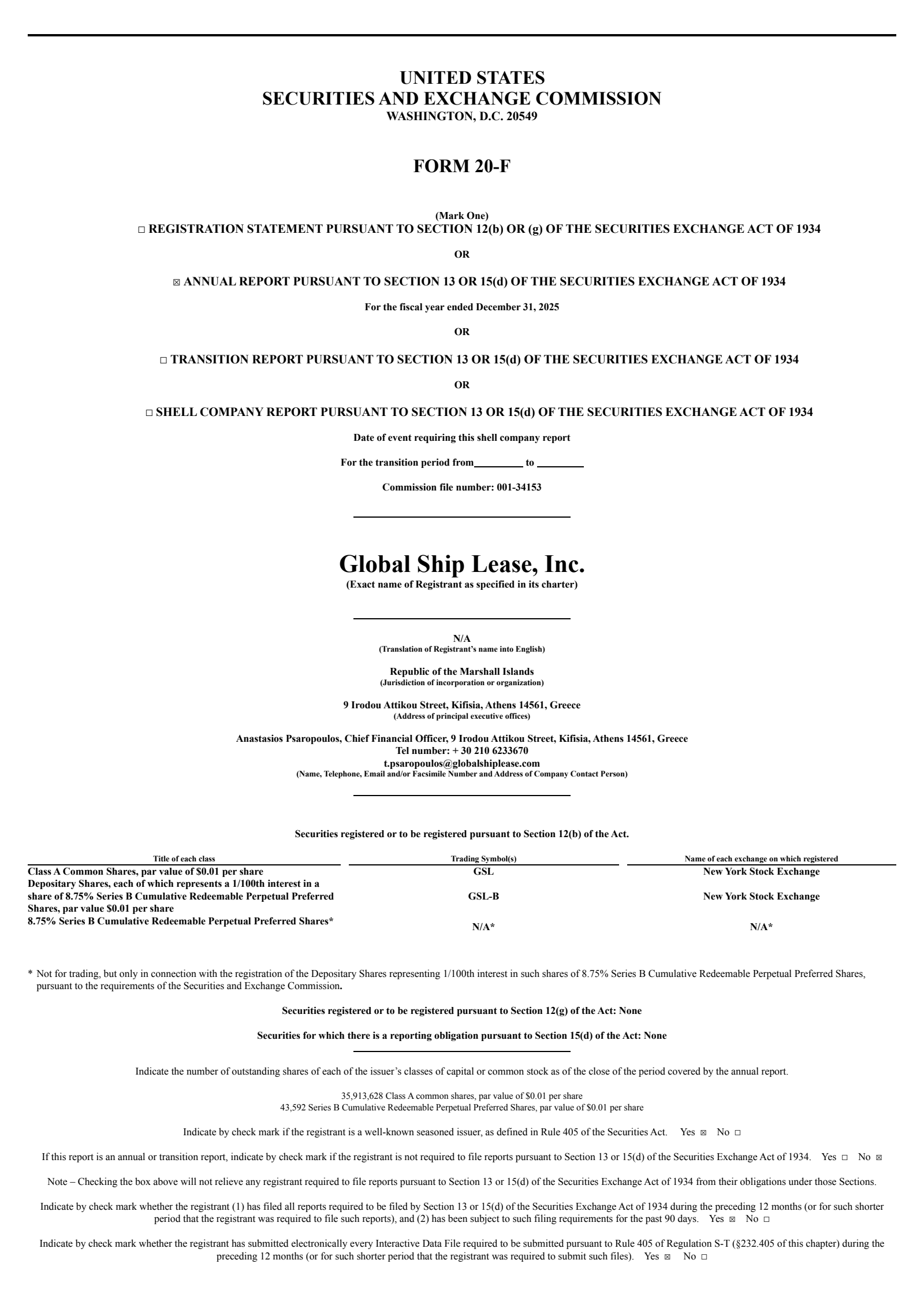 Global Ship Lease's Q4 2025 Annual report
