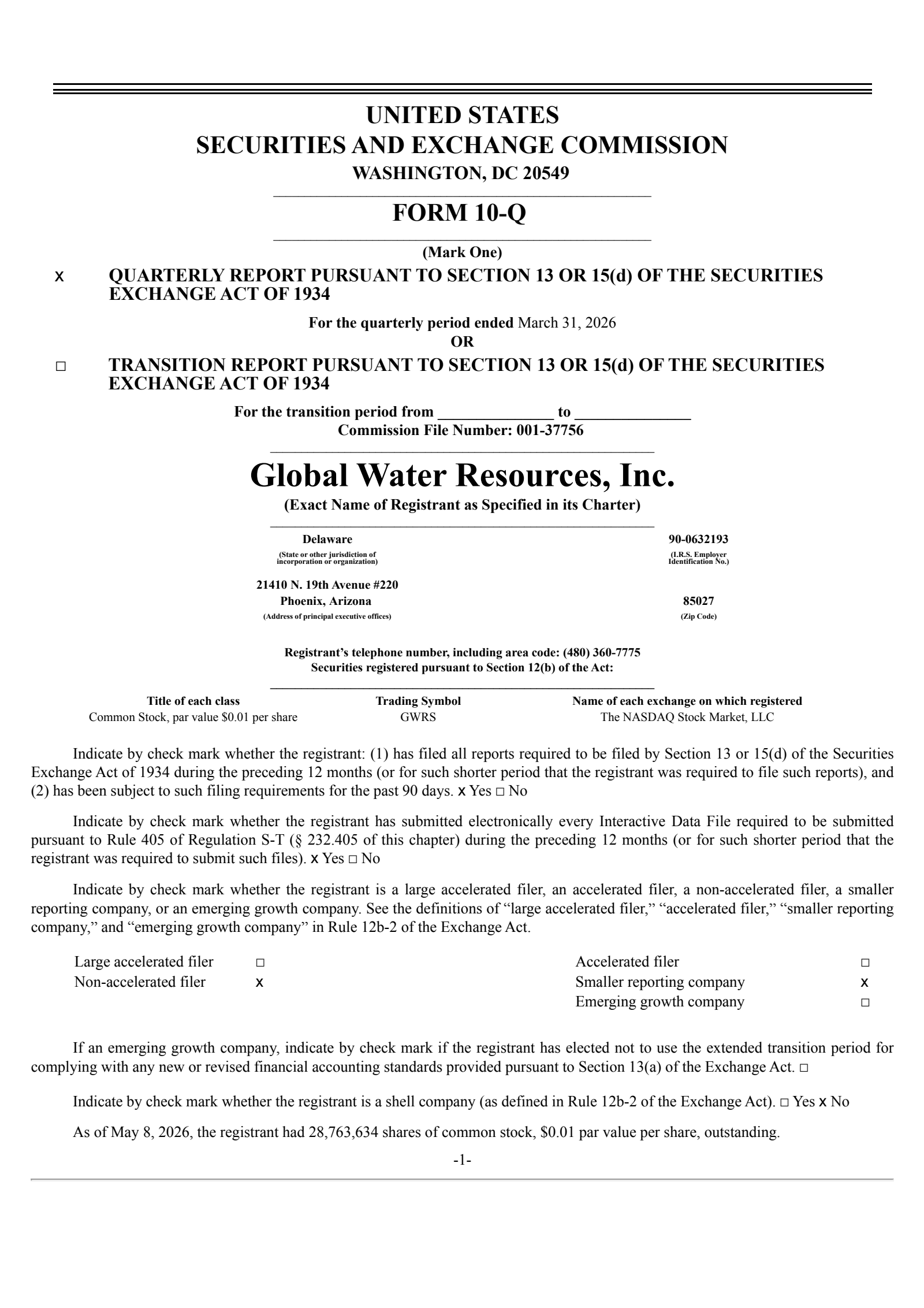 Global Water Resources' Q1 2026 Quarterly report