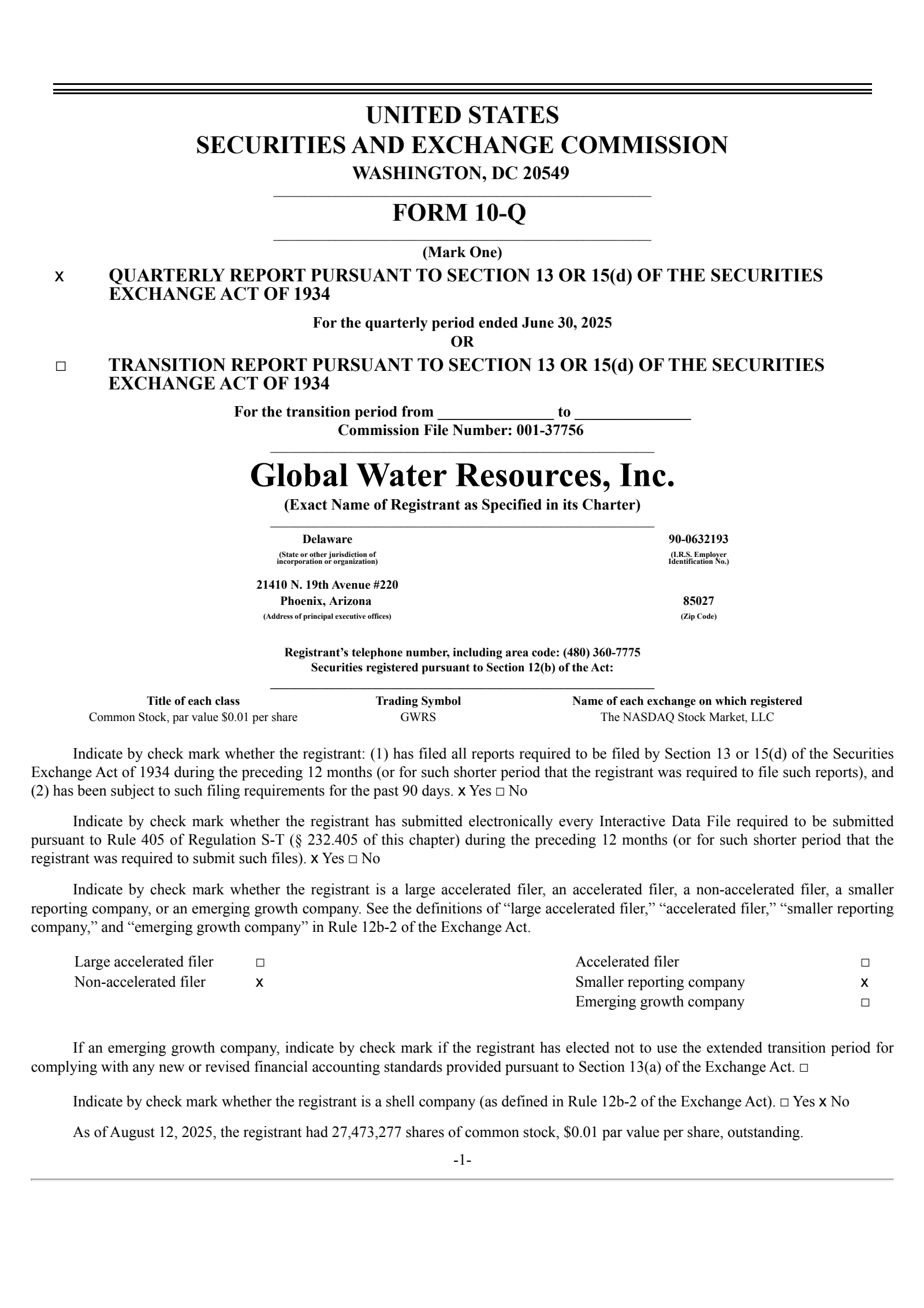 Global Water Resources' Q2 2025 Quarterly report