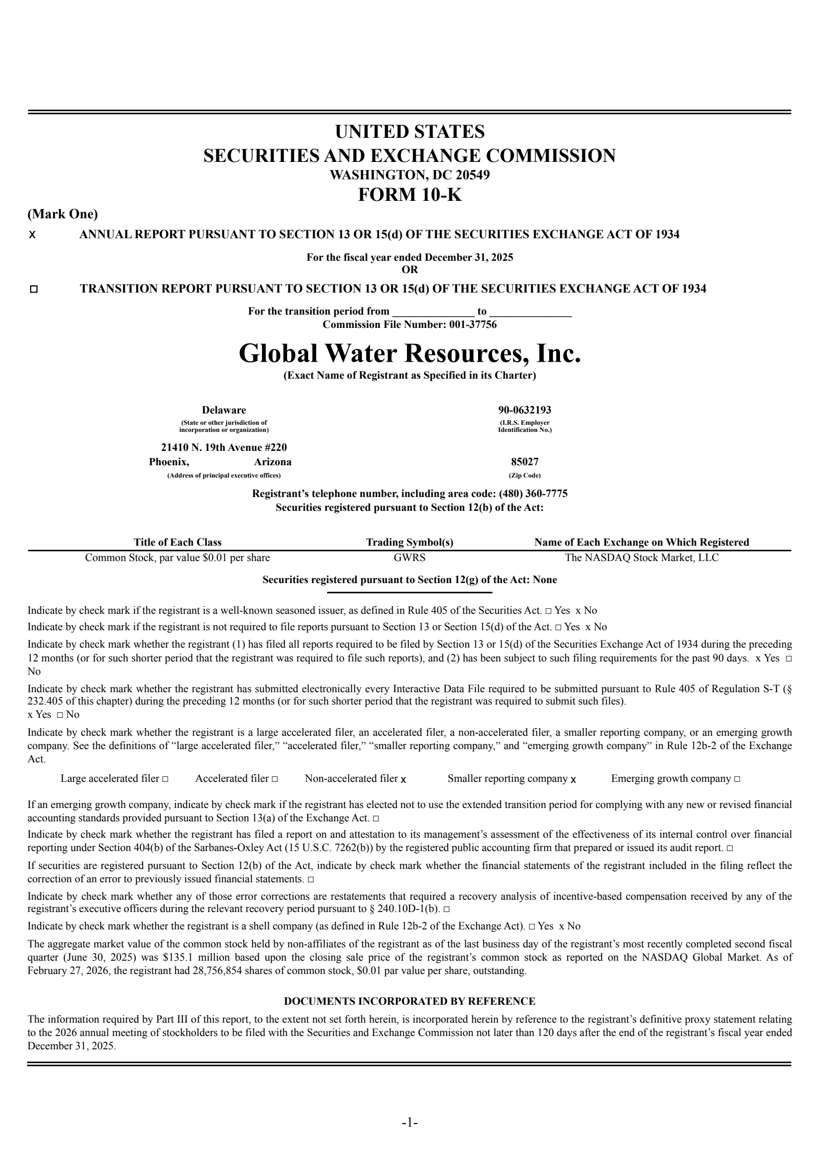 Global Water Resources' Q4 2025 Annual report