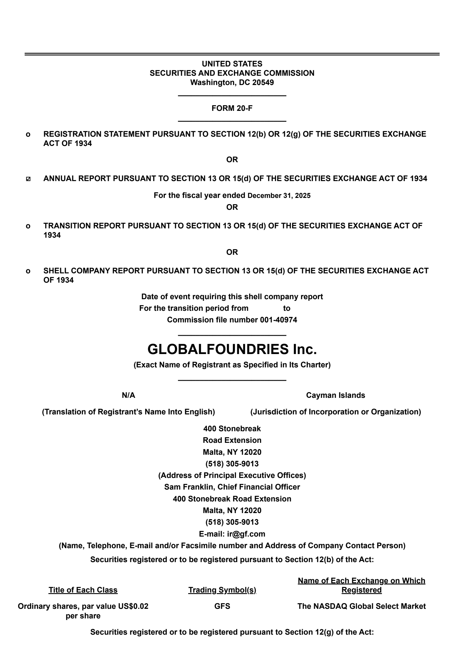 GlobalFoundries' Q4 2025 Annual report