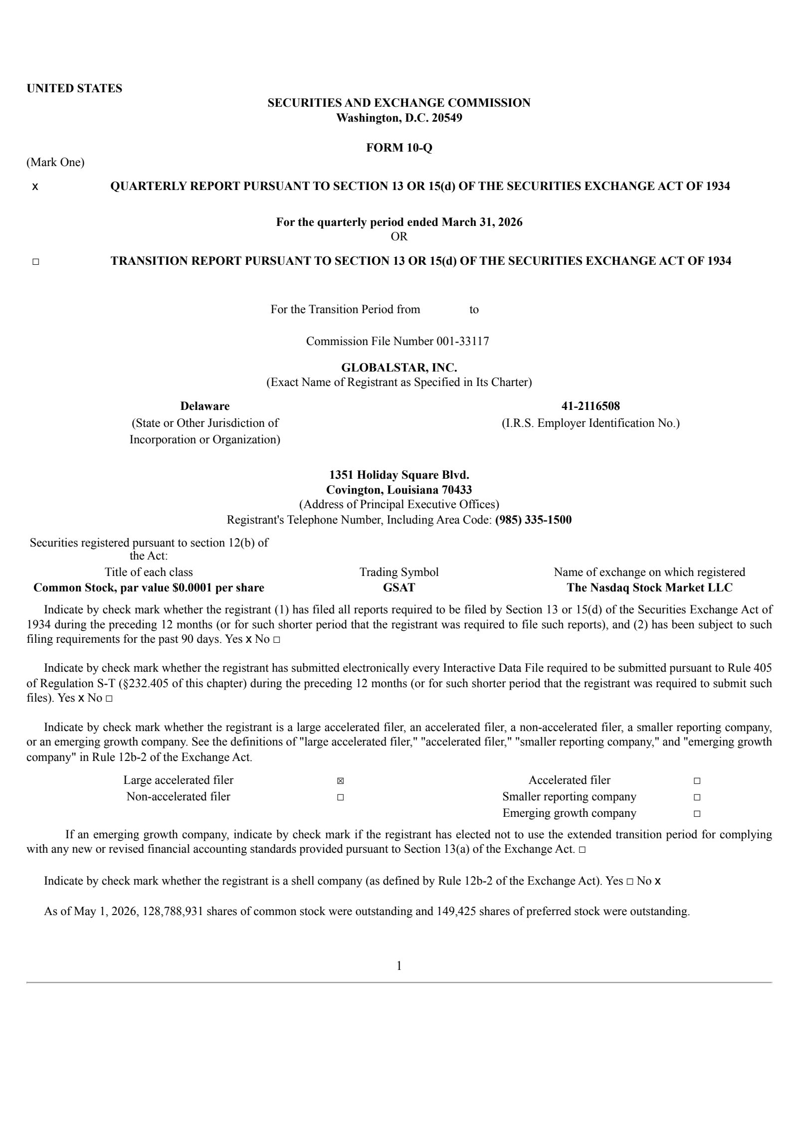 Globalstar's Q1 2026 Quarterly report