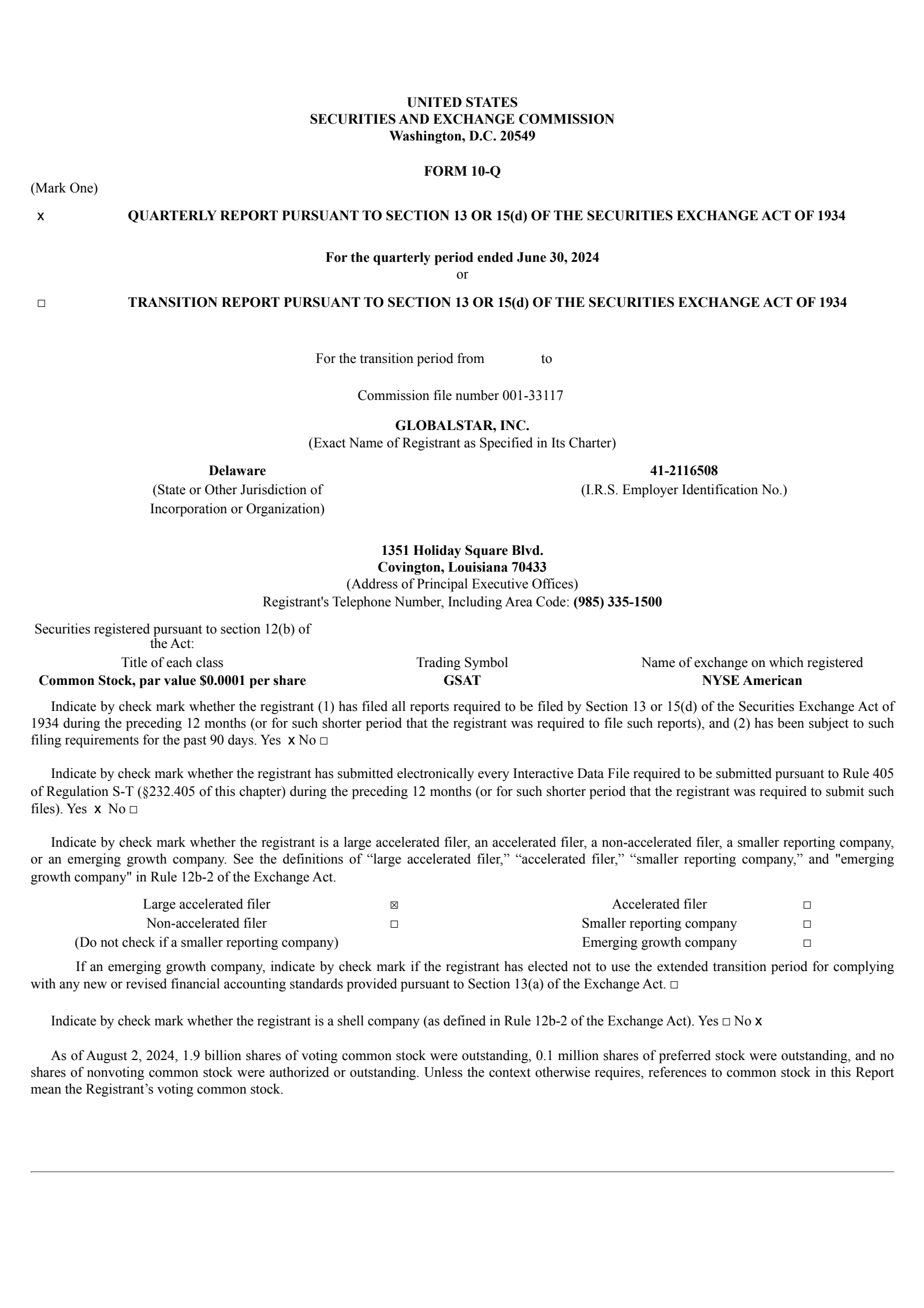 Globalstar's Q2 2024 Quarterly report