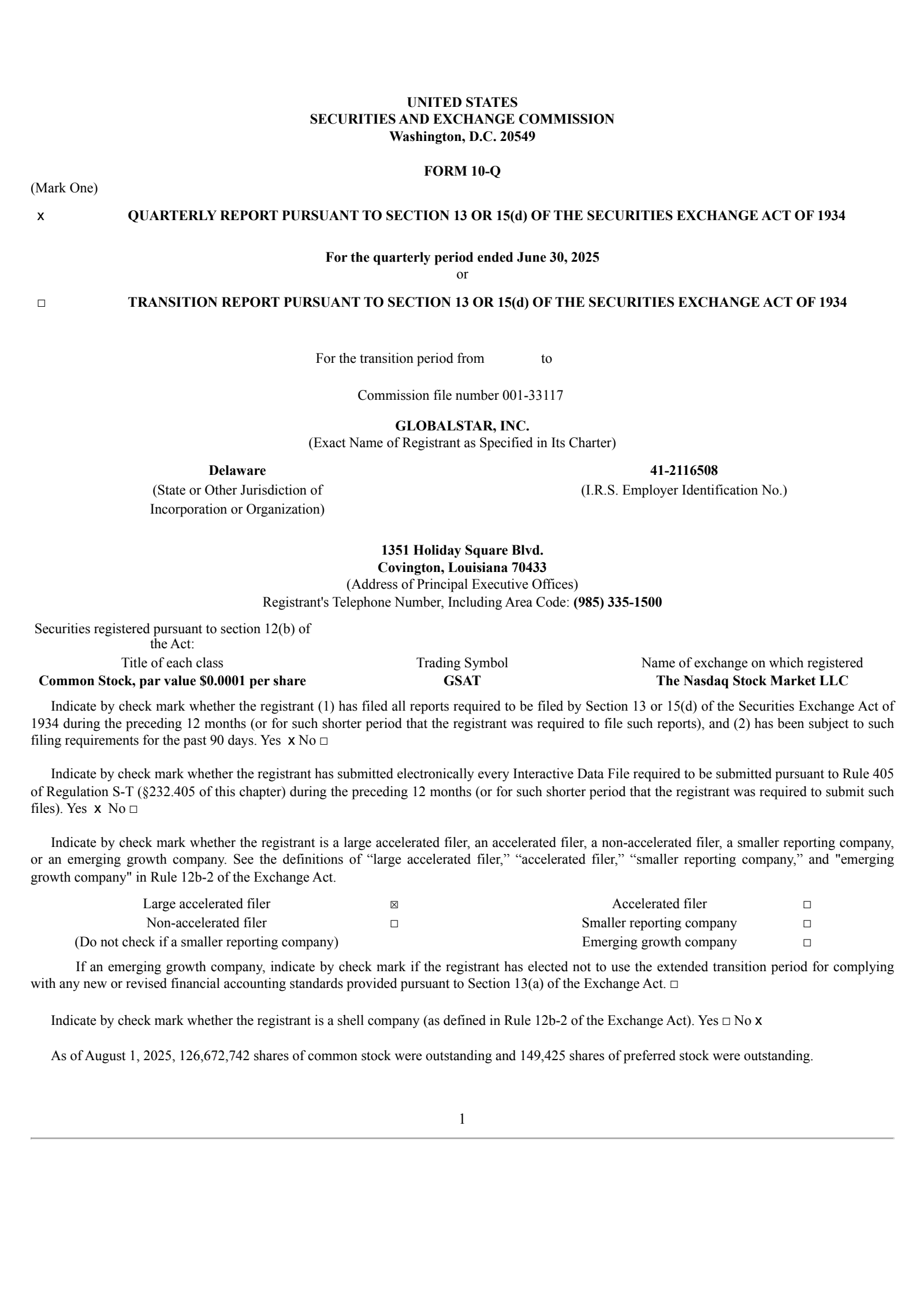 Globalstar's Q2 2025 Quarterly report