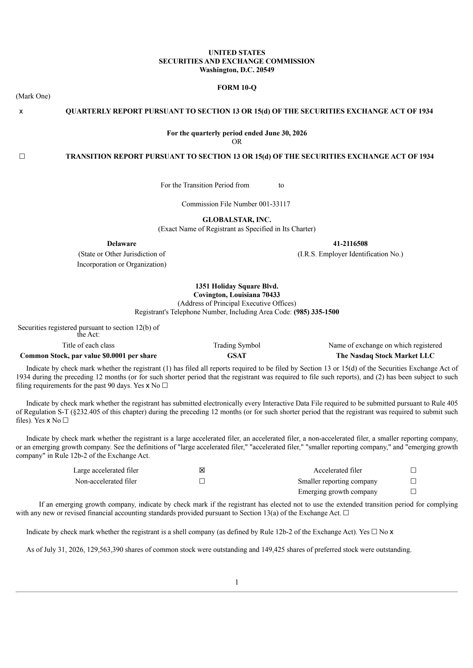 Globalstar's Q2 2026 Quarterly report