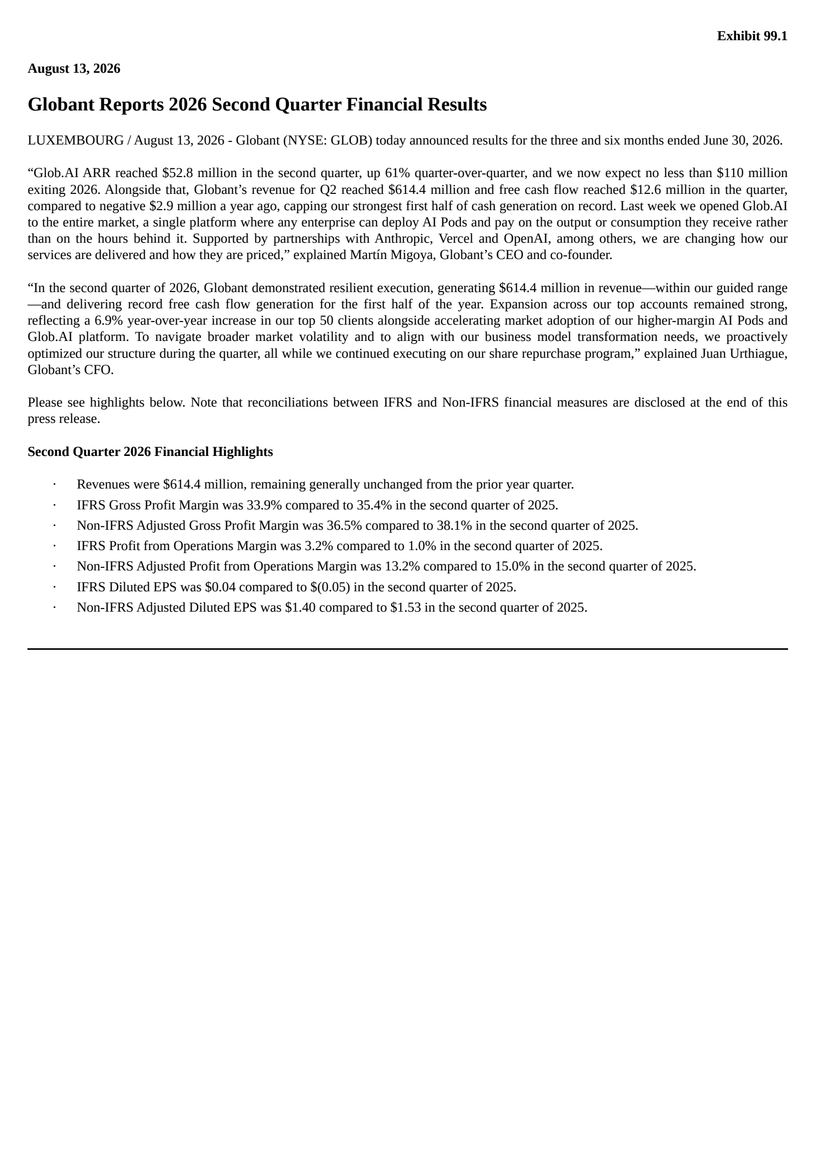 Globant's Q2 2026 Press Release