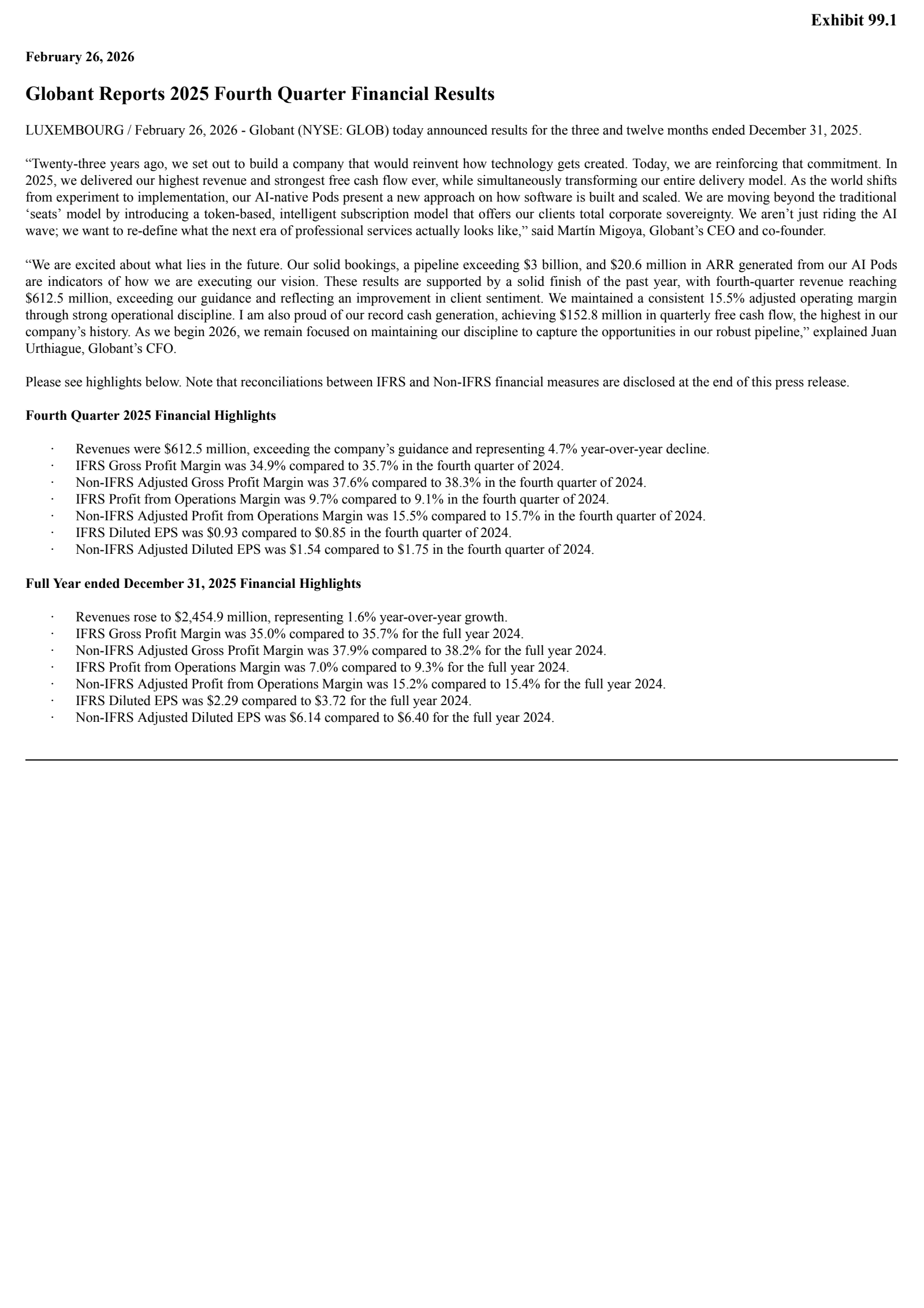 Globant's Q4 2025 Press Release