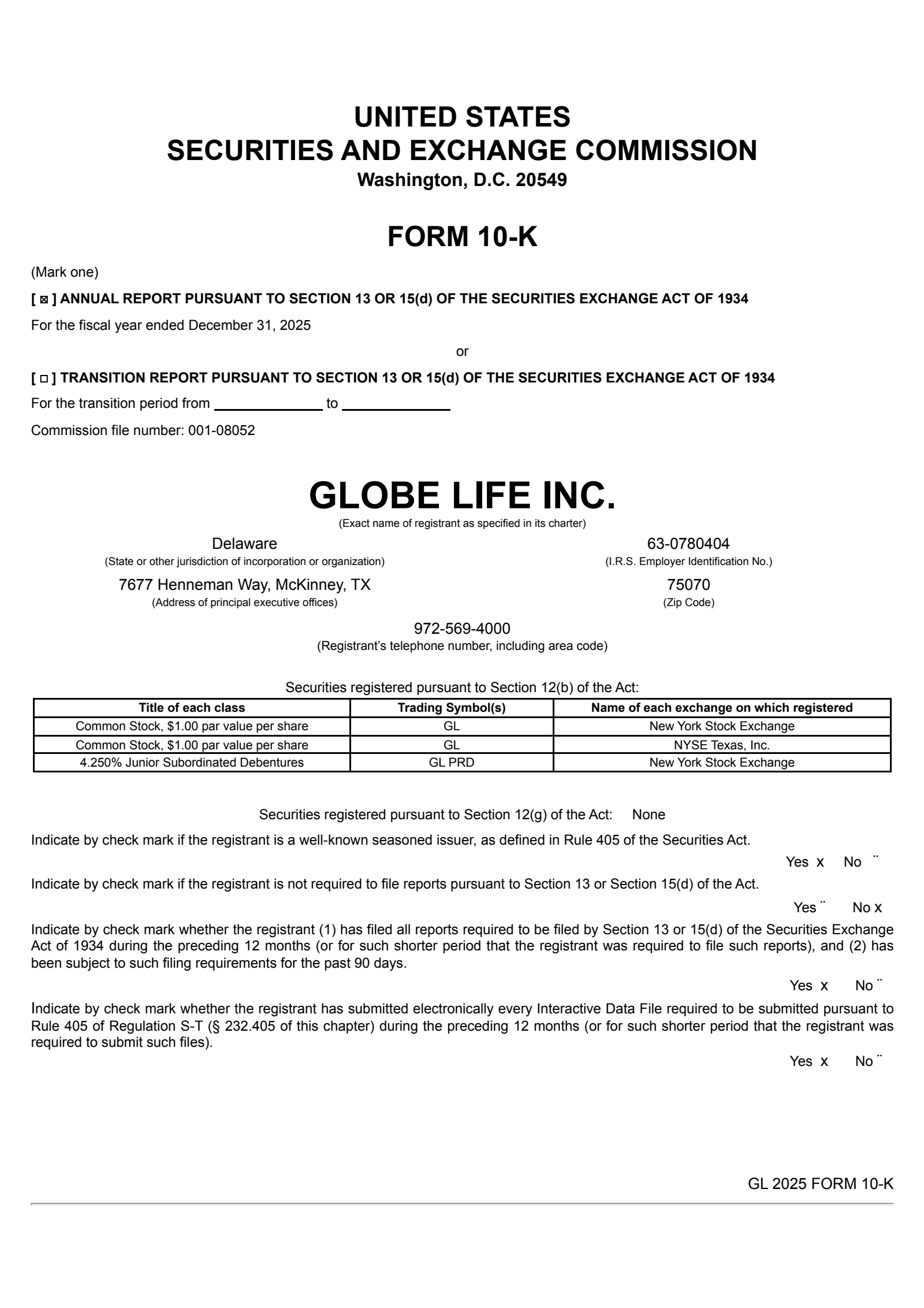 Globe Life's Q4 2025 Annual report