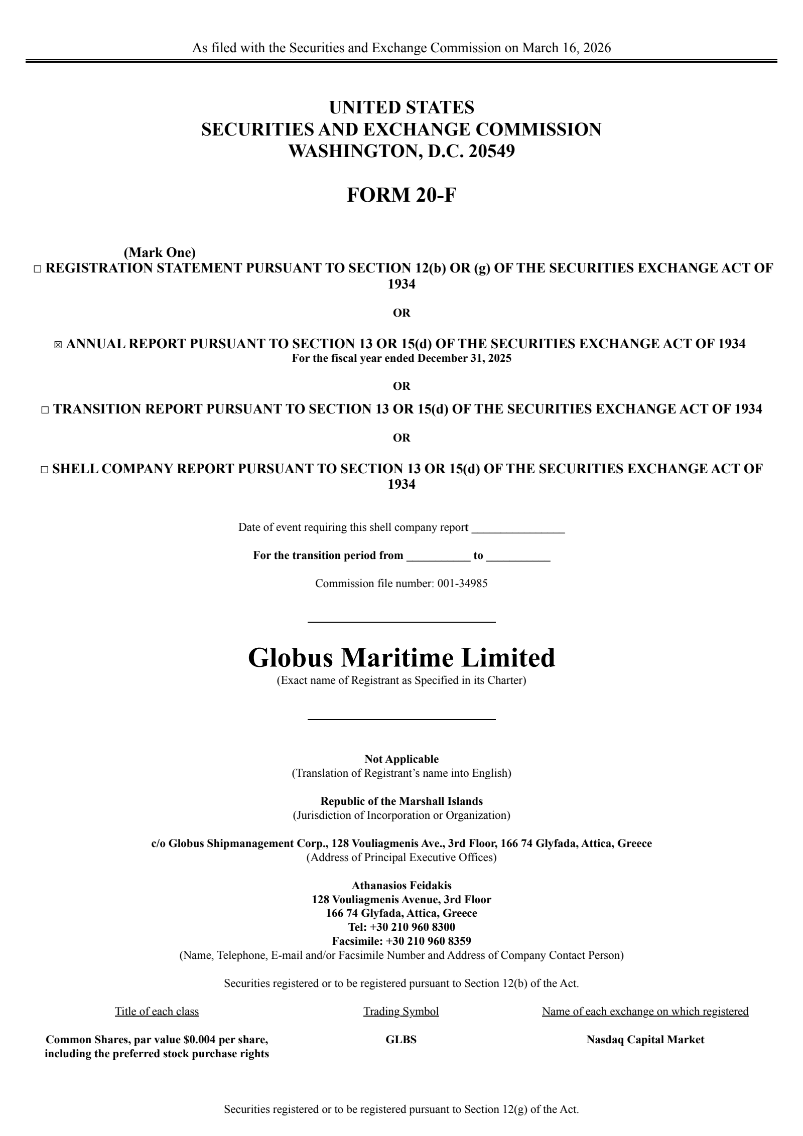 Globus Maritime's Q4 2025 Annual report