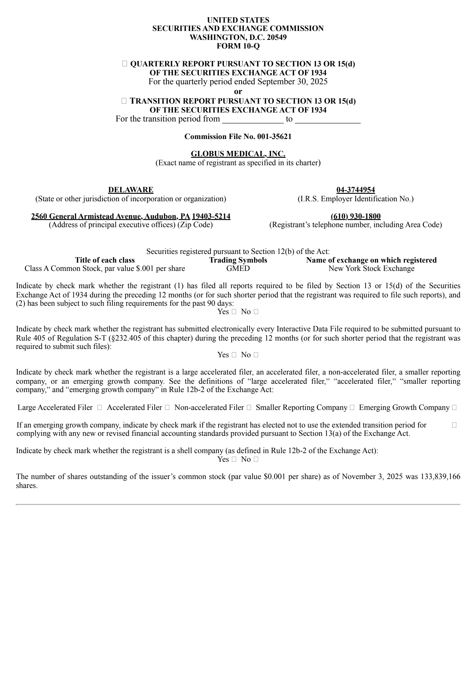 Globus Medical's Q3 2025 Quarterly Report